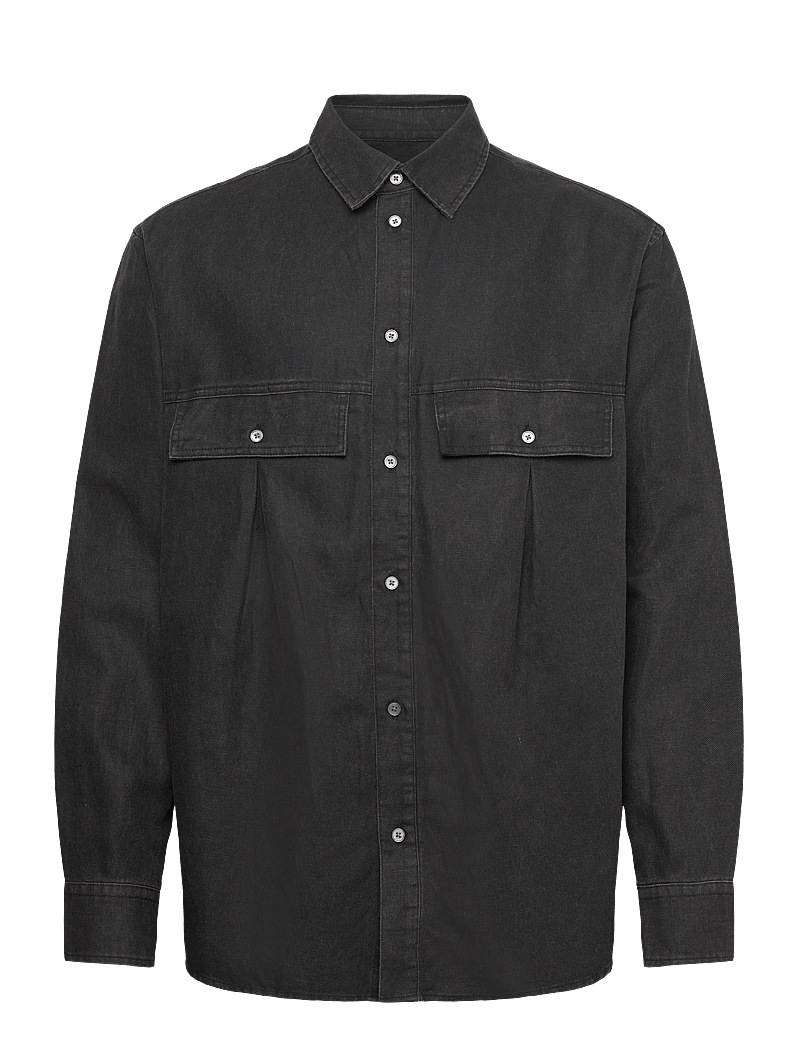 WOOD WOOD - WWNico Pleated Shirt - casual skjortor - black - 0