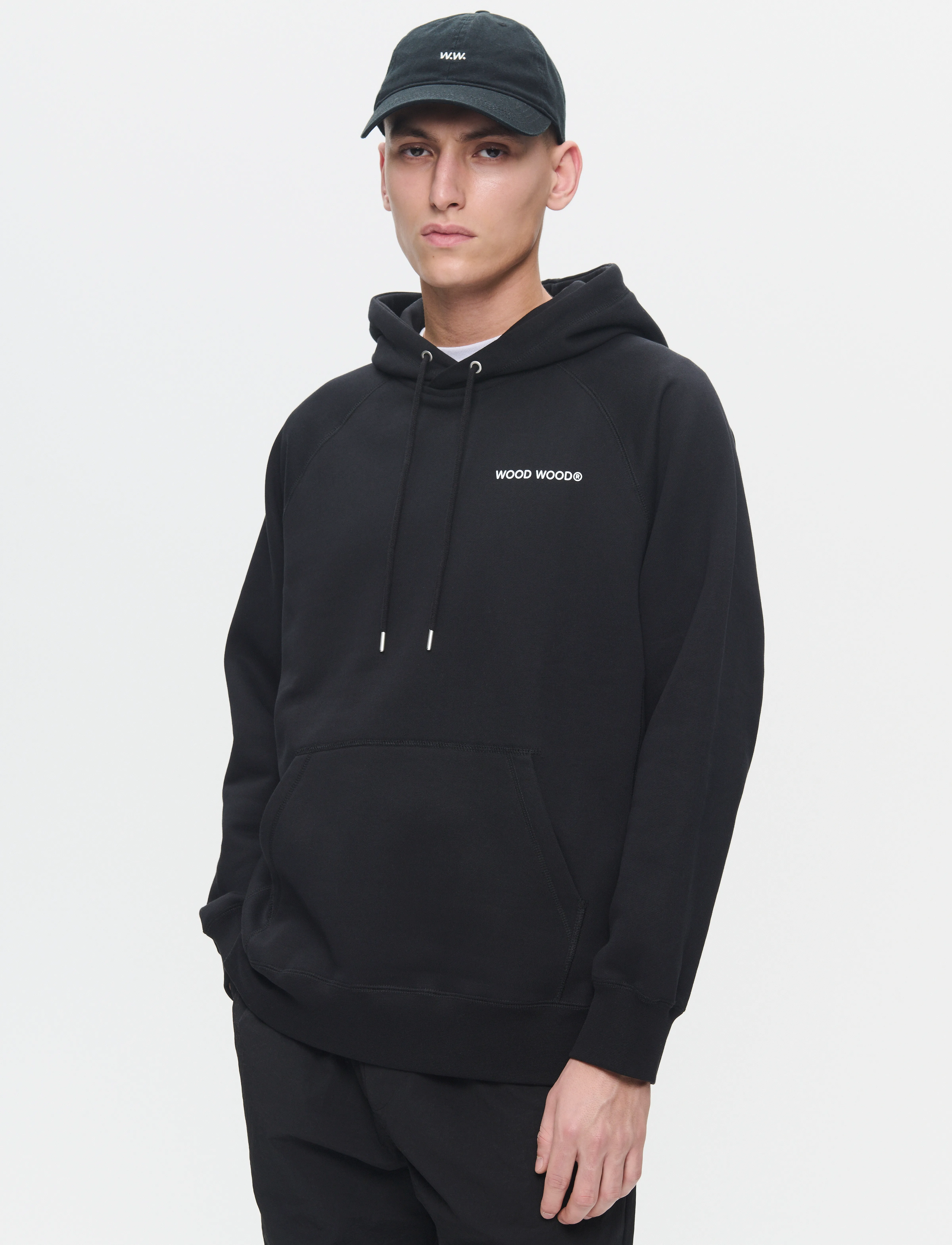 WOOD WOOD Wwfred Hoodie Chest Print, XL, Black, Sweatshirts & Hættetrøjer > Hættetrøjer, Herre