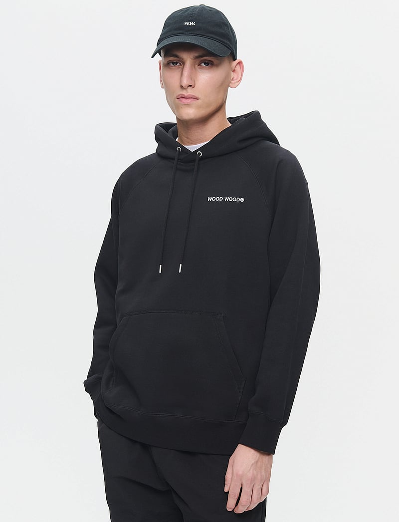 WOOD WOOD - WWFred hoodie chest print - hoodies - black beauty - 0