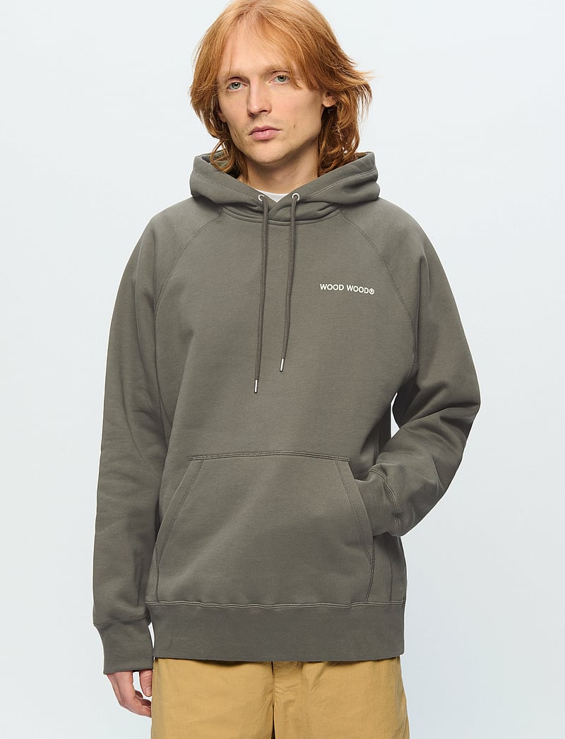WOOD WOOD - WWFred hoodie chest print - hoodies - dusty olive - 1
