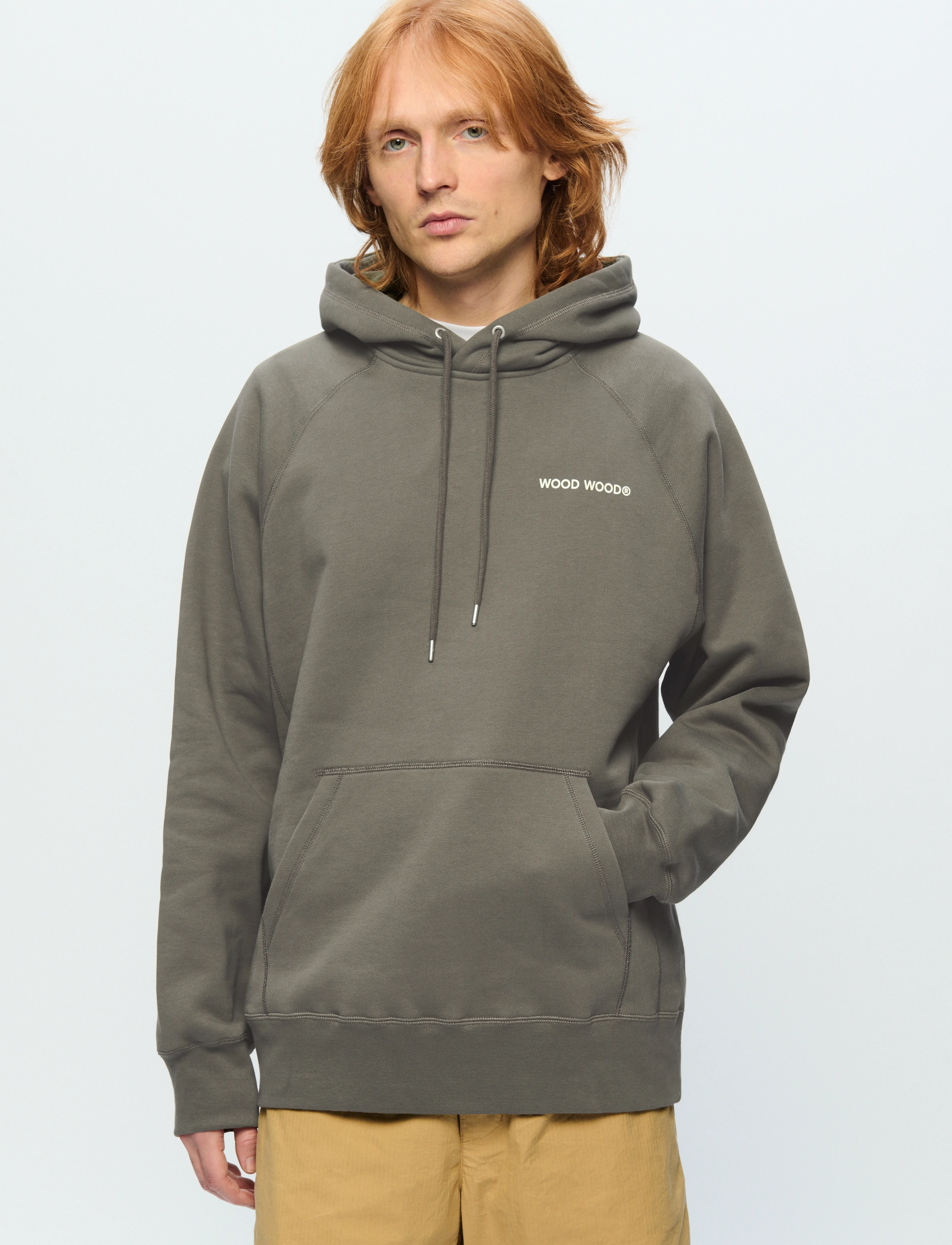 WOOD WOOD - WWFred hoodie chest print - hættetrøjer - dusty olive - 1
