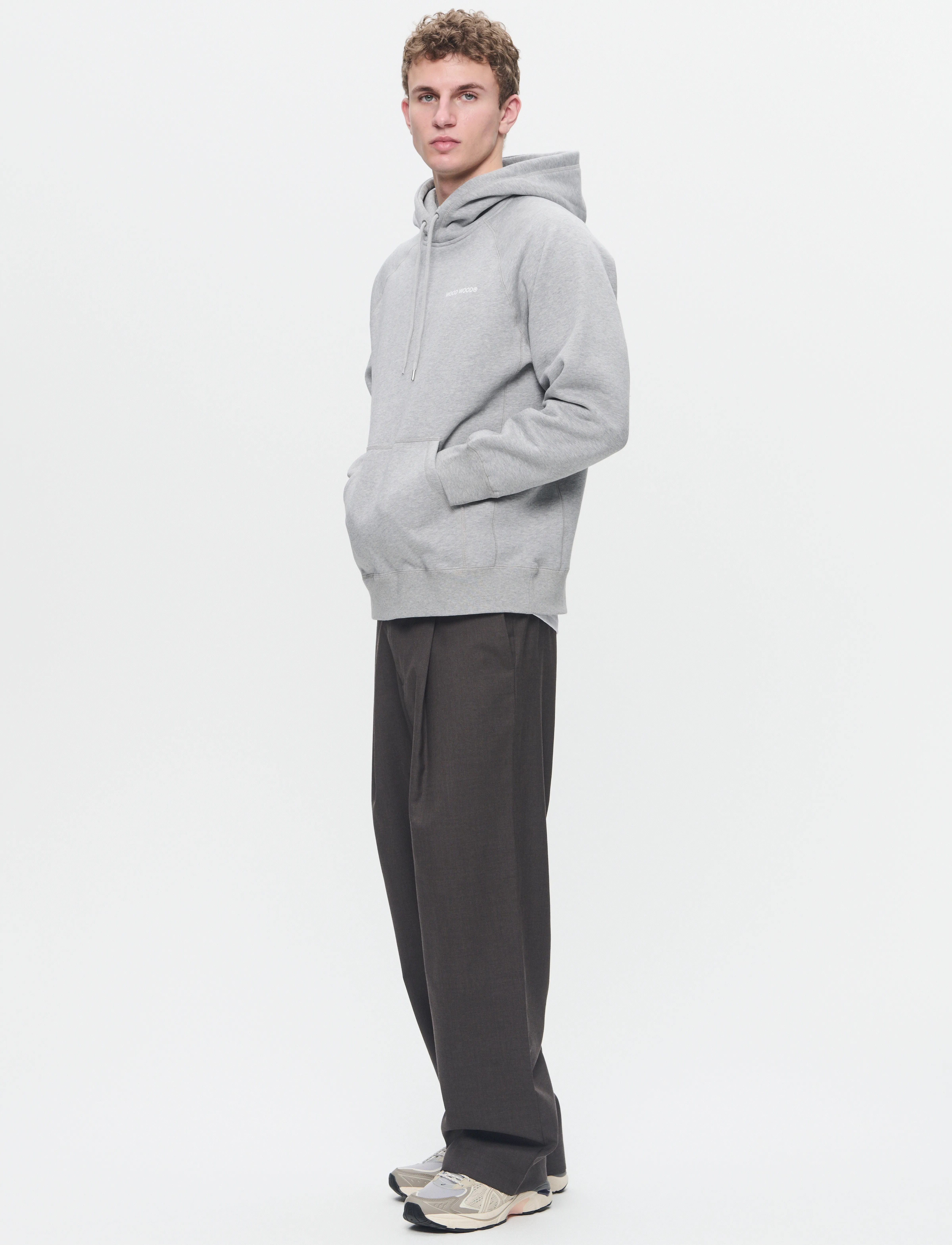 WOOD WOOD - WWFred hoodie chest print - sweats à capuche - light melange grey - 2