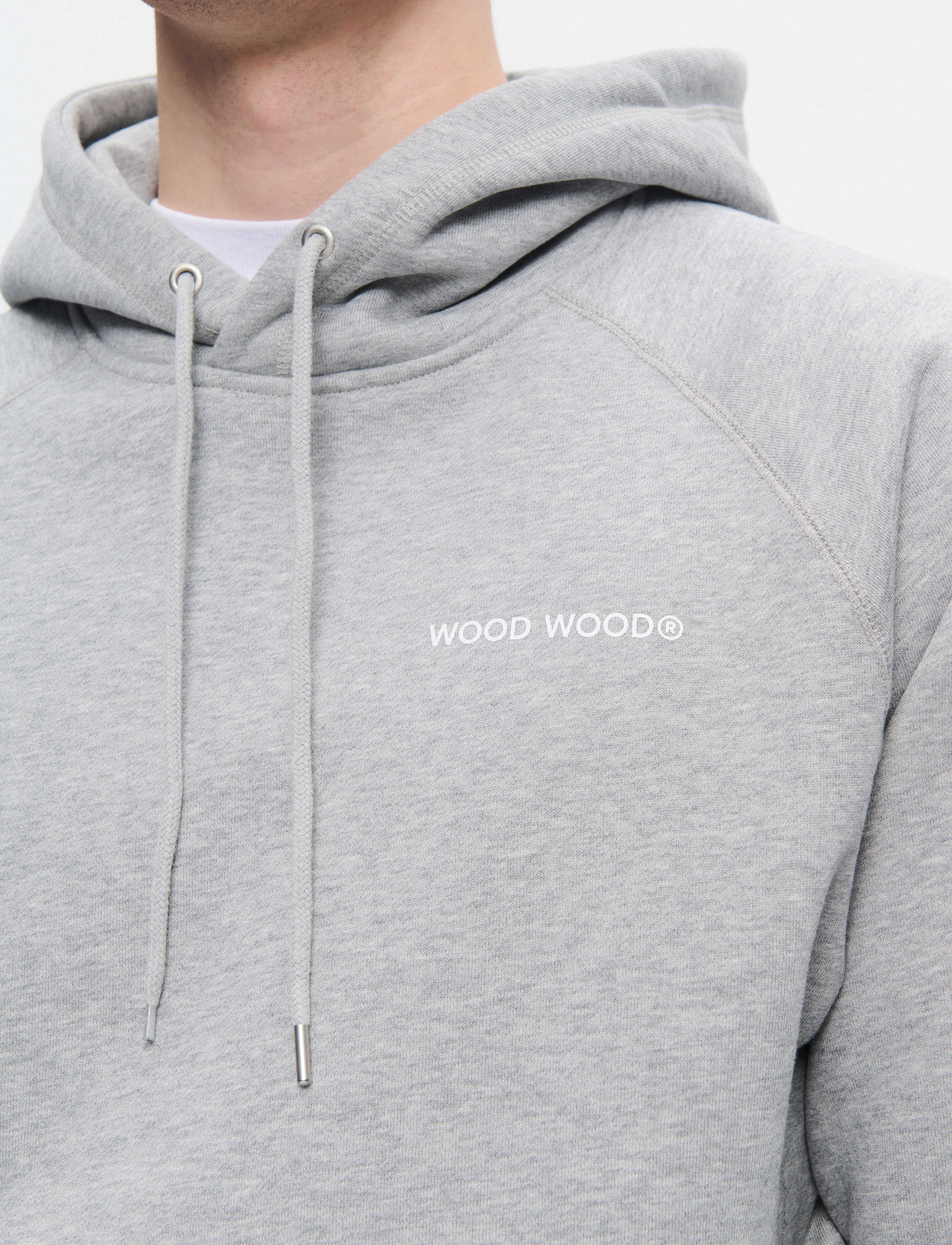 WOOD WOOD - WWFred hoodie chest print - sweats à capuche - light melange grey - 4