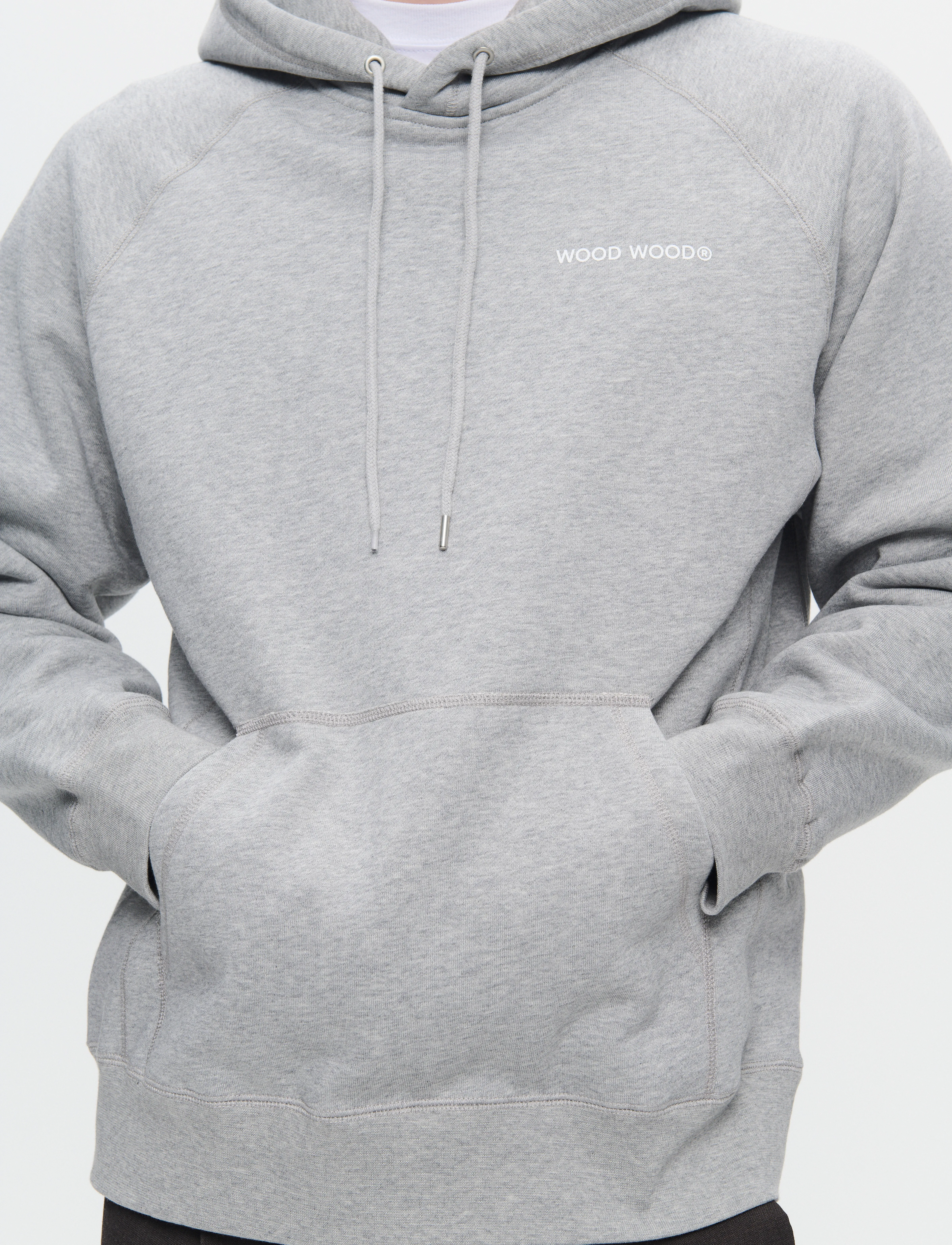 WOOD WOOD - WWFred hoodie chest print - sweats à capuche - light melange grey - 5