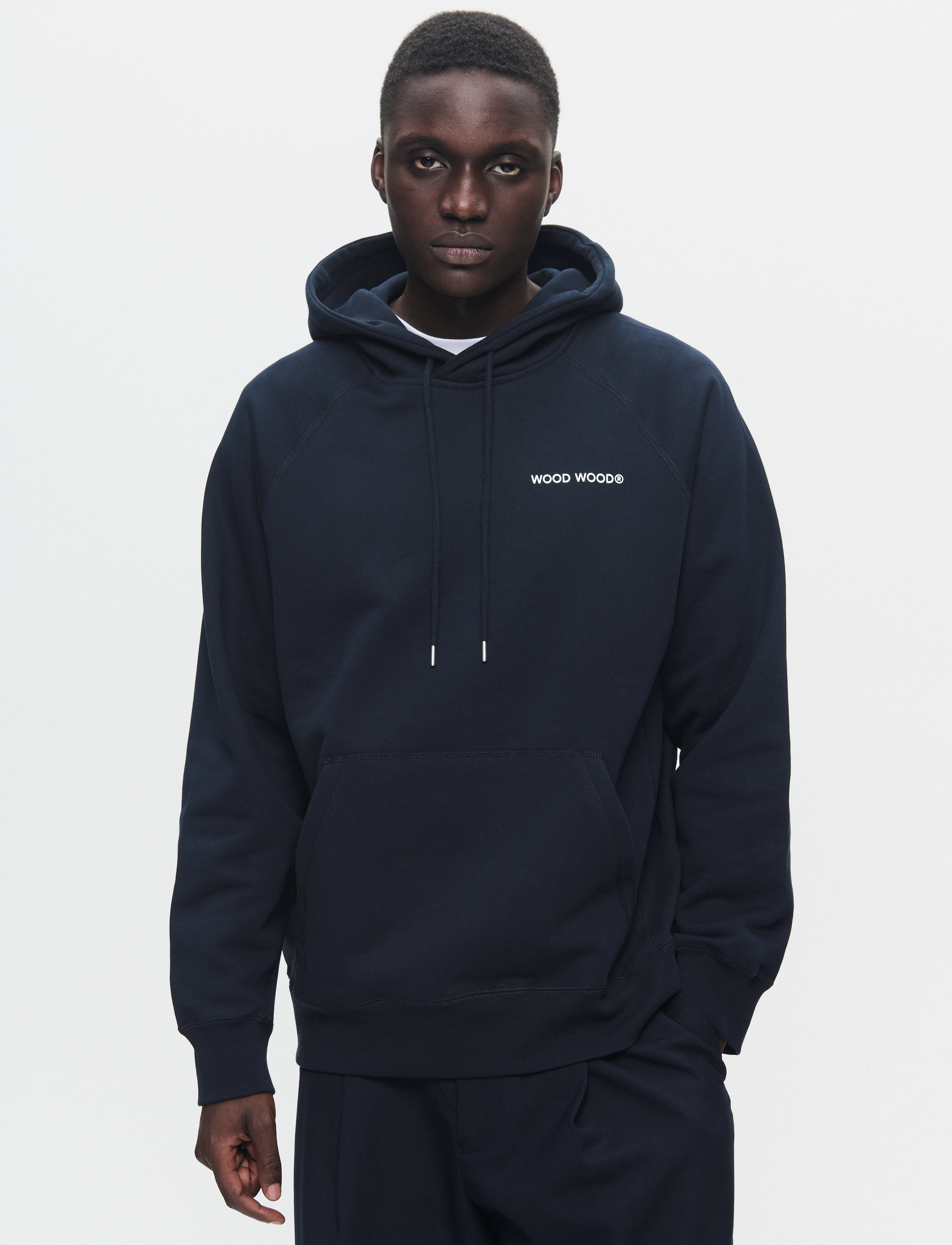 WOOD Wwfred Hoodie Chest Print, XXL, Sweatshirts & Hoodies, Marineblau - Männerswear