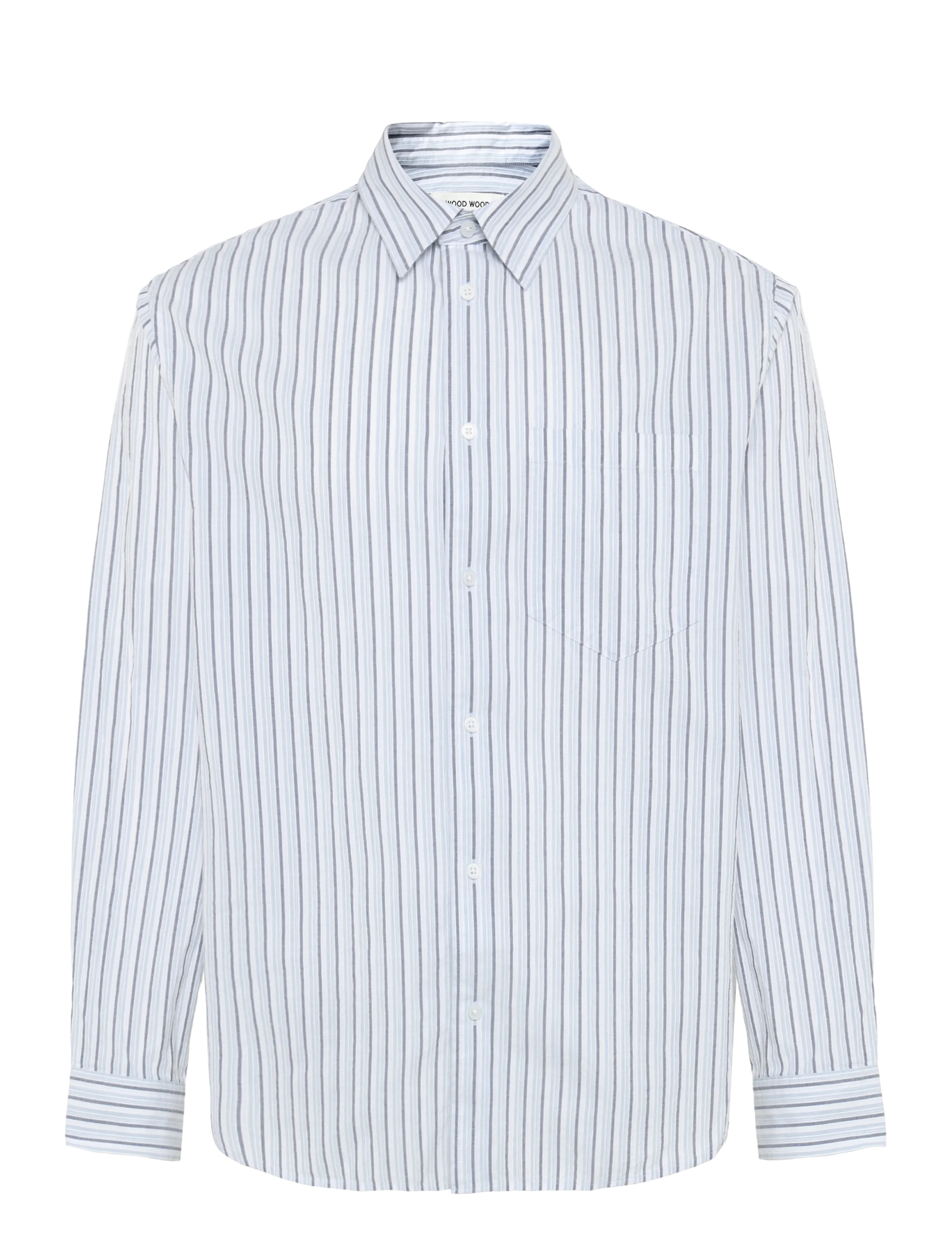 WOOD WOOD Wwnico Shirt 25177, Mænd, Langærmet Stribet Skjorte, Hvid, Str: M