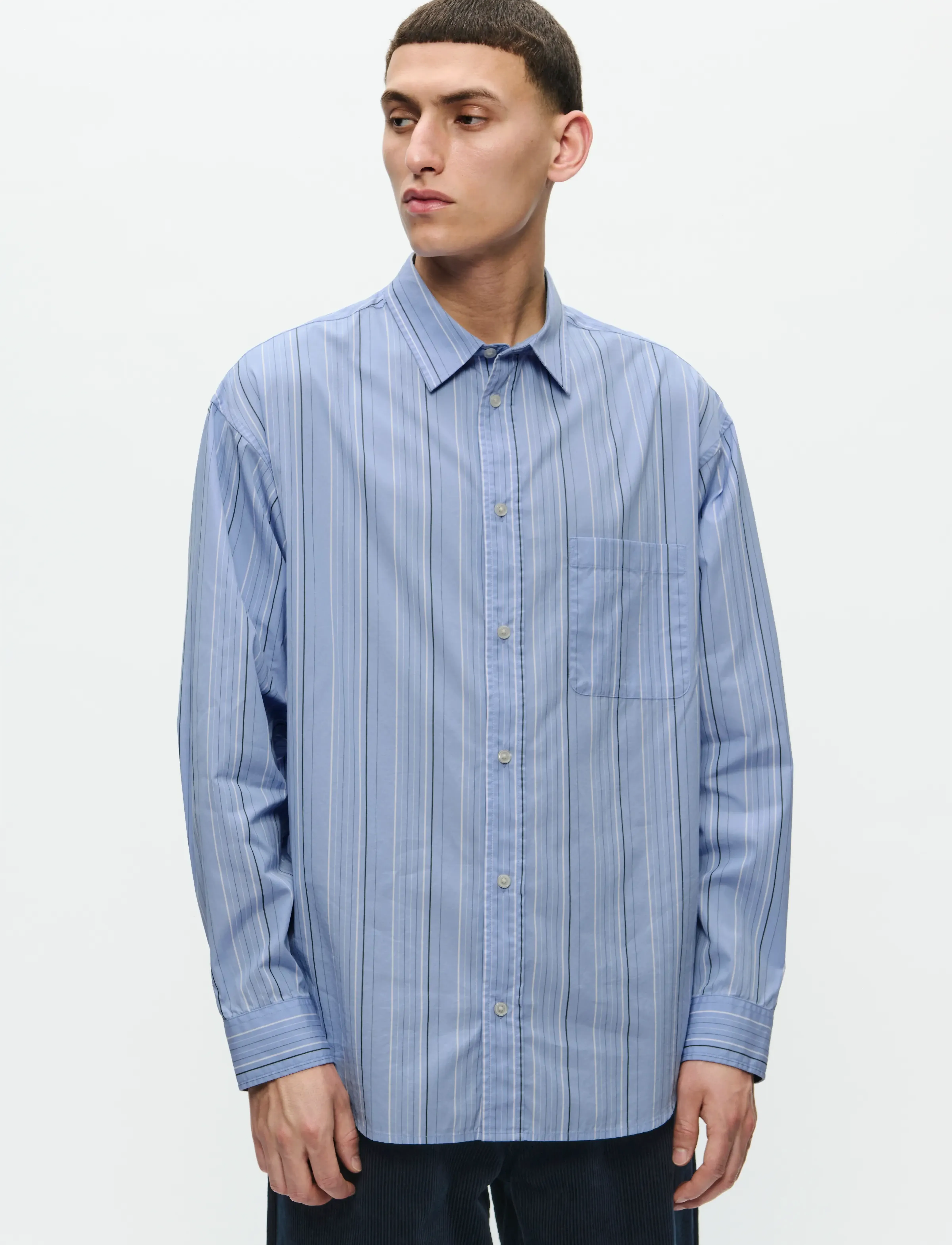 WOOD Wwcarter Shirt Stripe 25115, XL, Shirts, Blau - Striped Männerswear