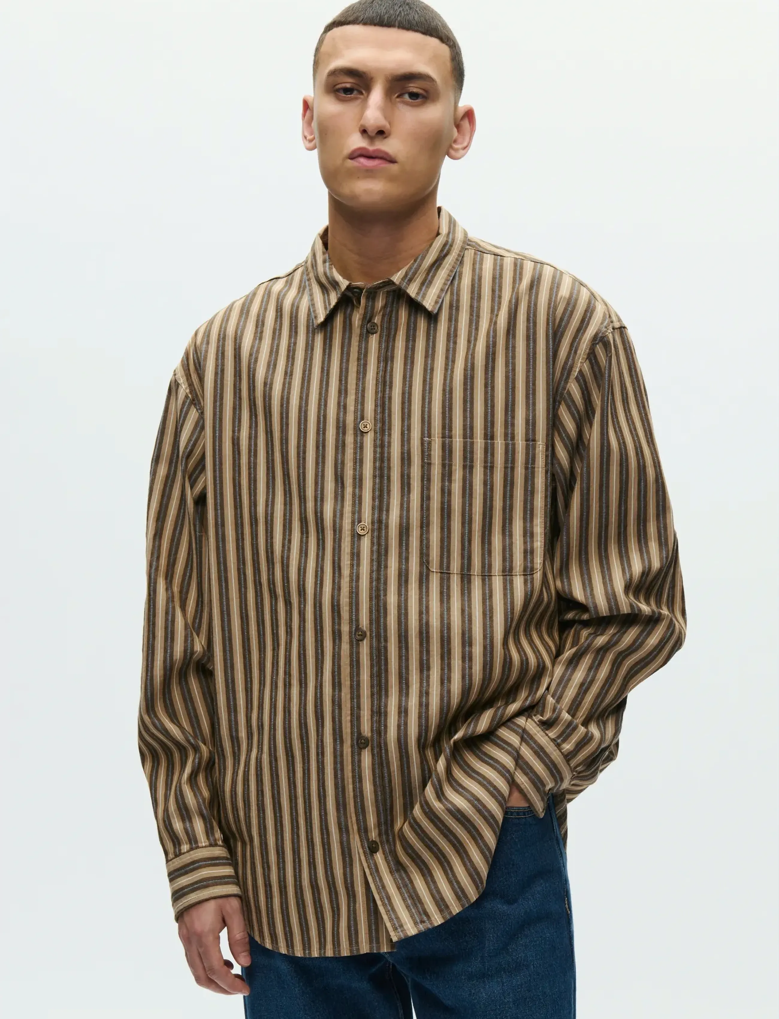 WOOD Wwcarter Shirt 25200, XL, Shirts, Braun - Striped Männerswear