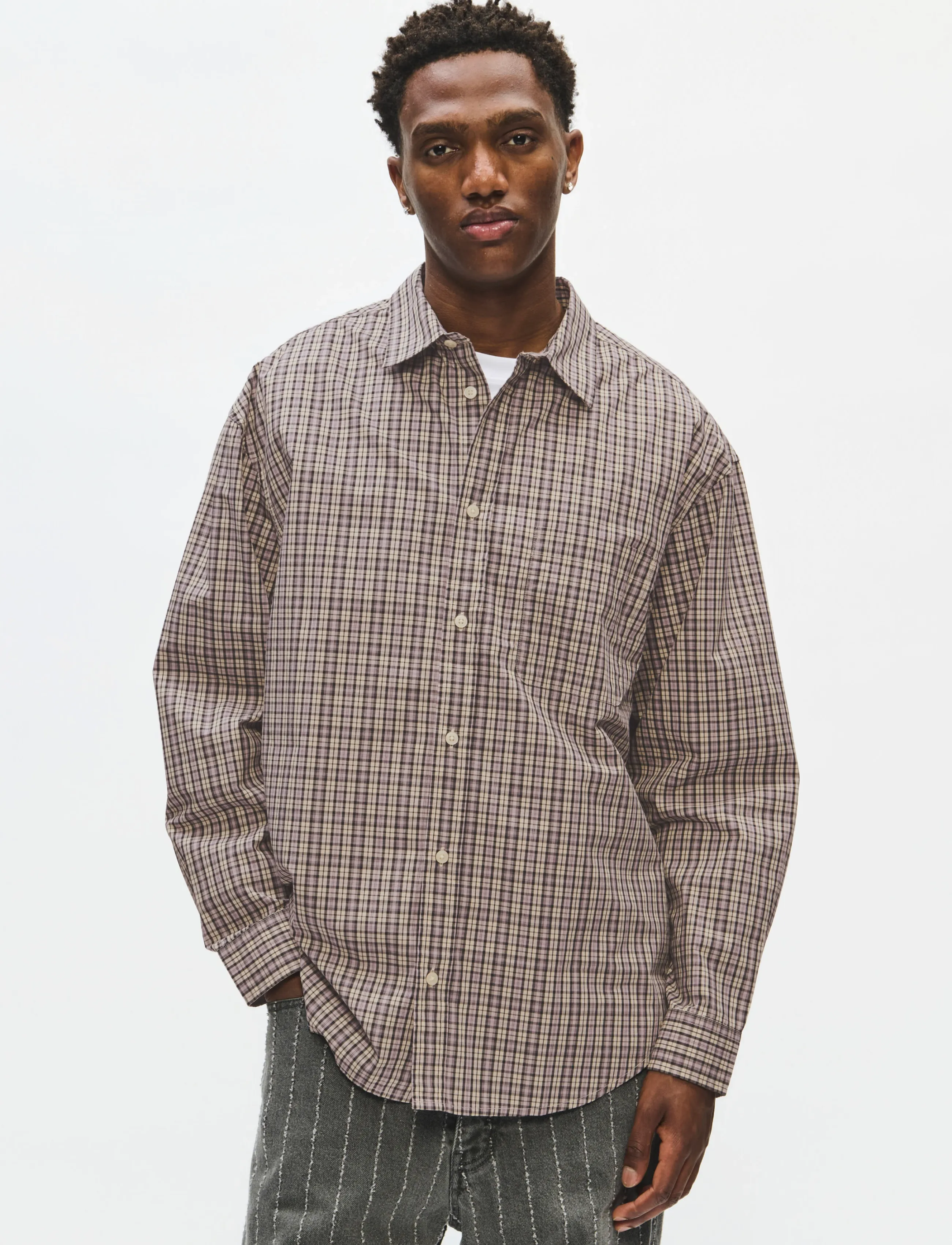 WOOD Wwcarter Shirt Check 25115, L, Shirts, Beige - Checkered Shirt, Männerswear