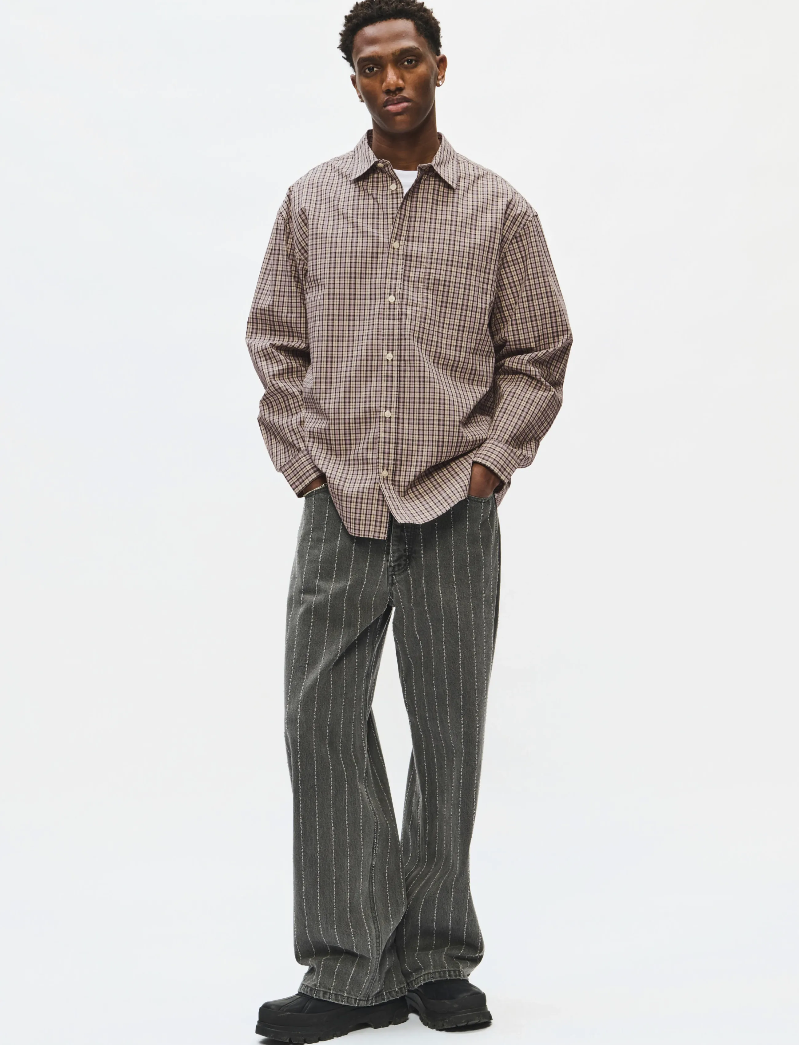 WOOD WOOD - WWCarter shirt check 25115 - minimal gray check - 2