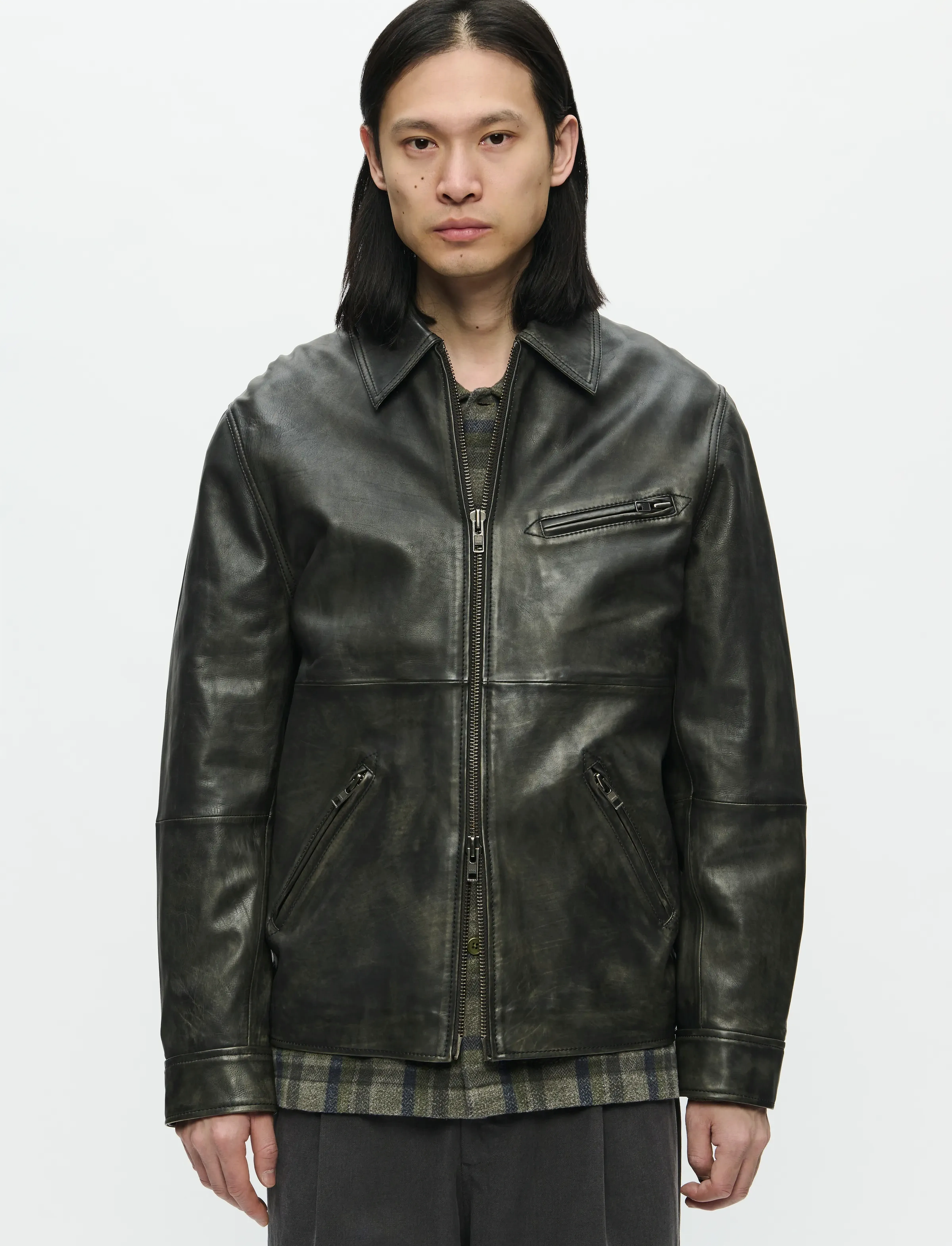 WOOD WOOD WWIggy jacket 25183 - Lederjacken - BLACK SAND / black