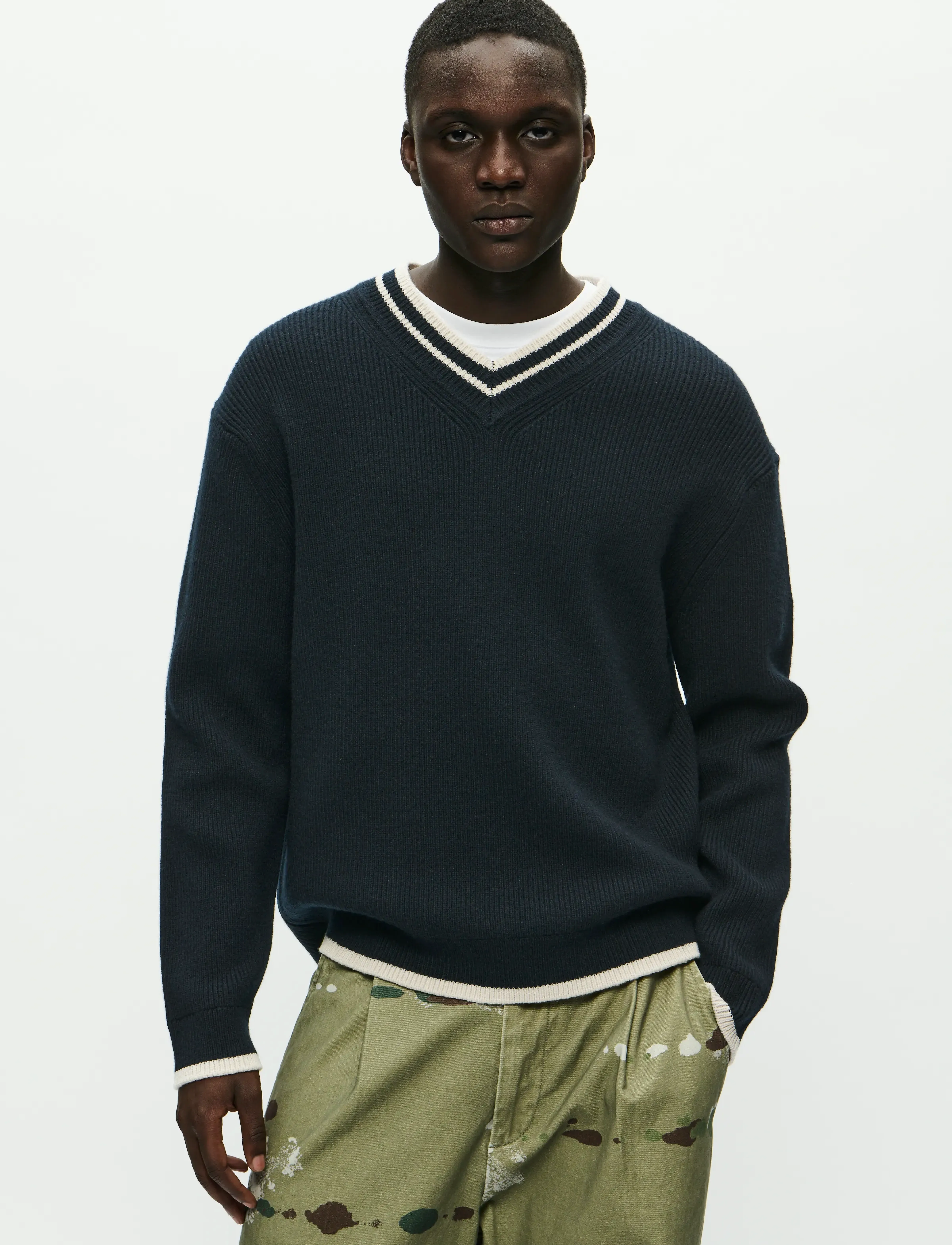 WOOD Wwcobek V-Neck 25193, S, Knitwear, Marineblau - V-necks, Männerswear