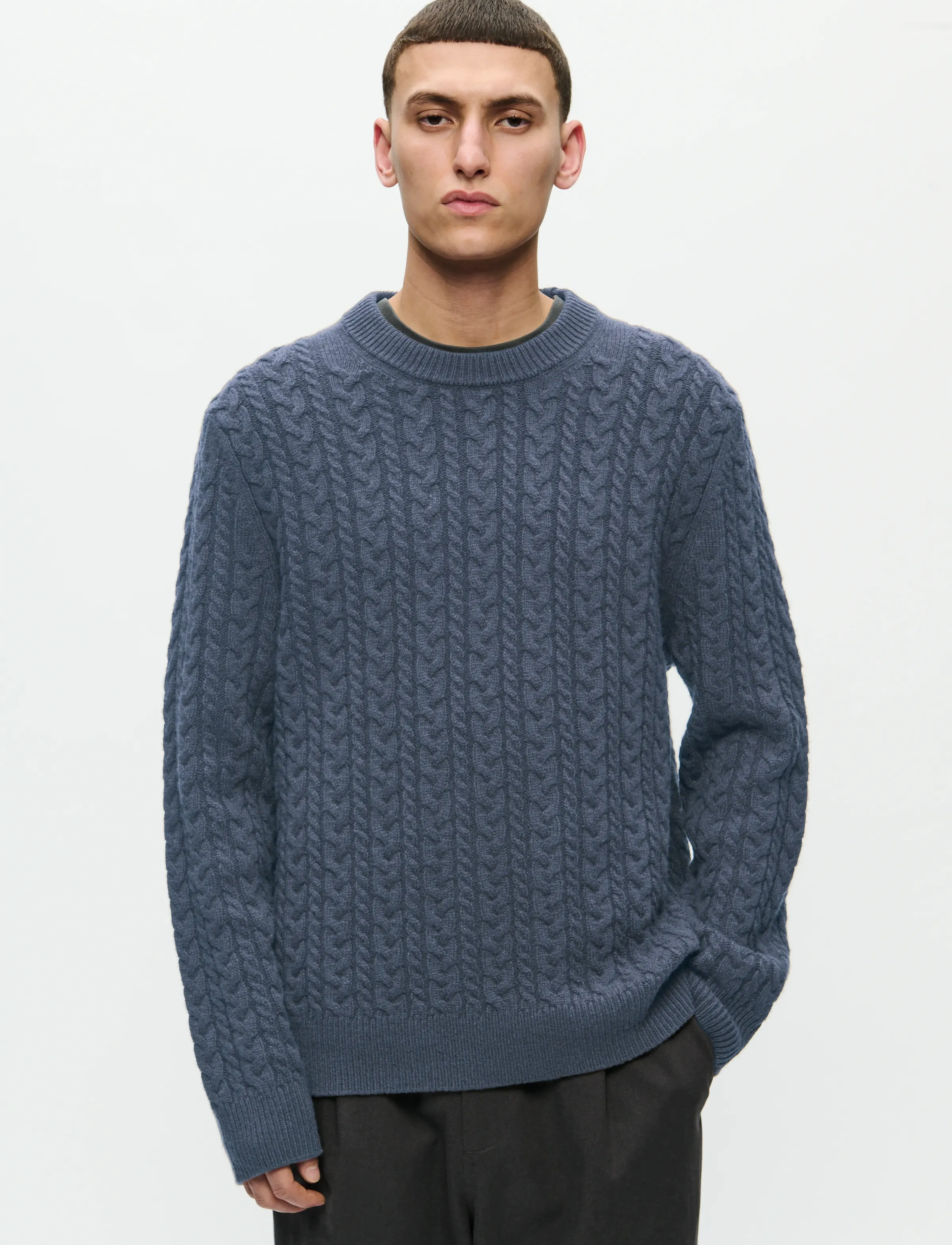 WOOD WOOD Wwsteve Crew Neck 25223, S, Blue, Strik > Runde Halse, Herre