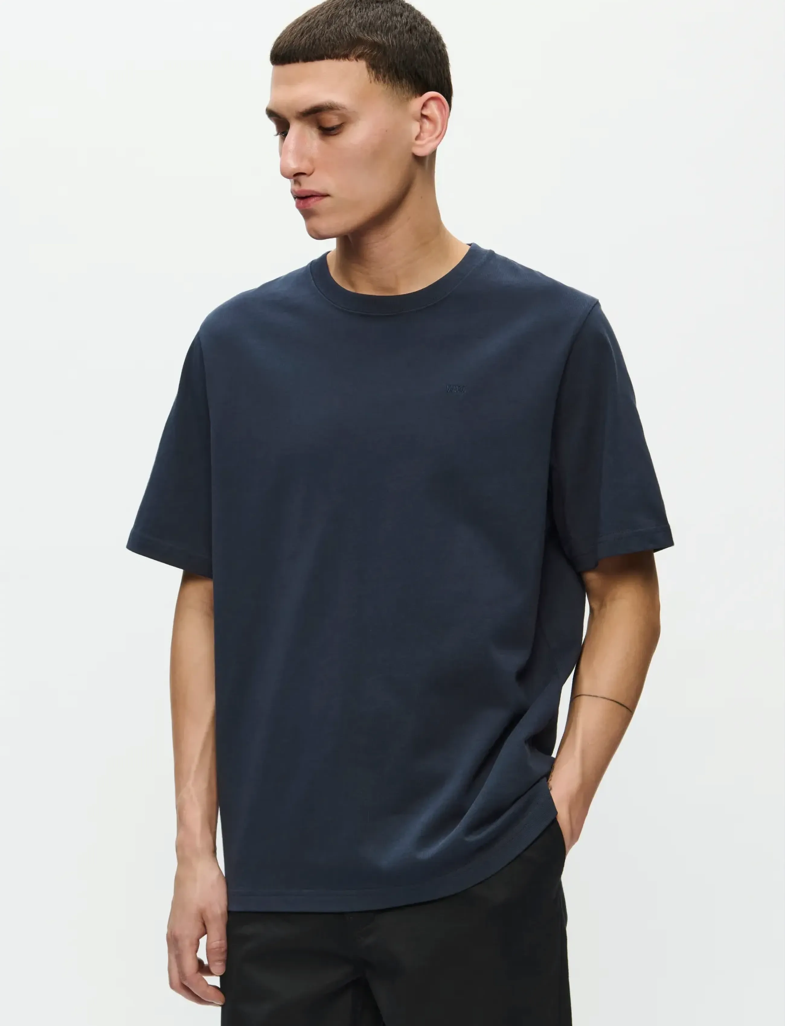 WOOD WOOD Wwbobby Tee 25216, Mænd, Rundhals T-Shirt, Navy, Str: S