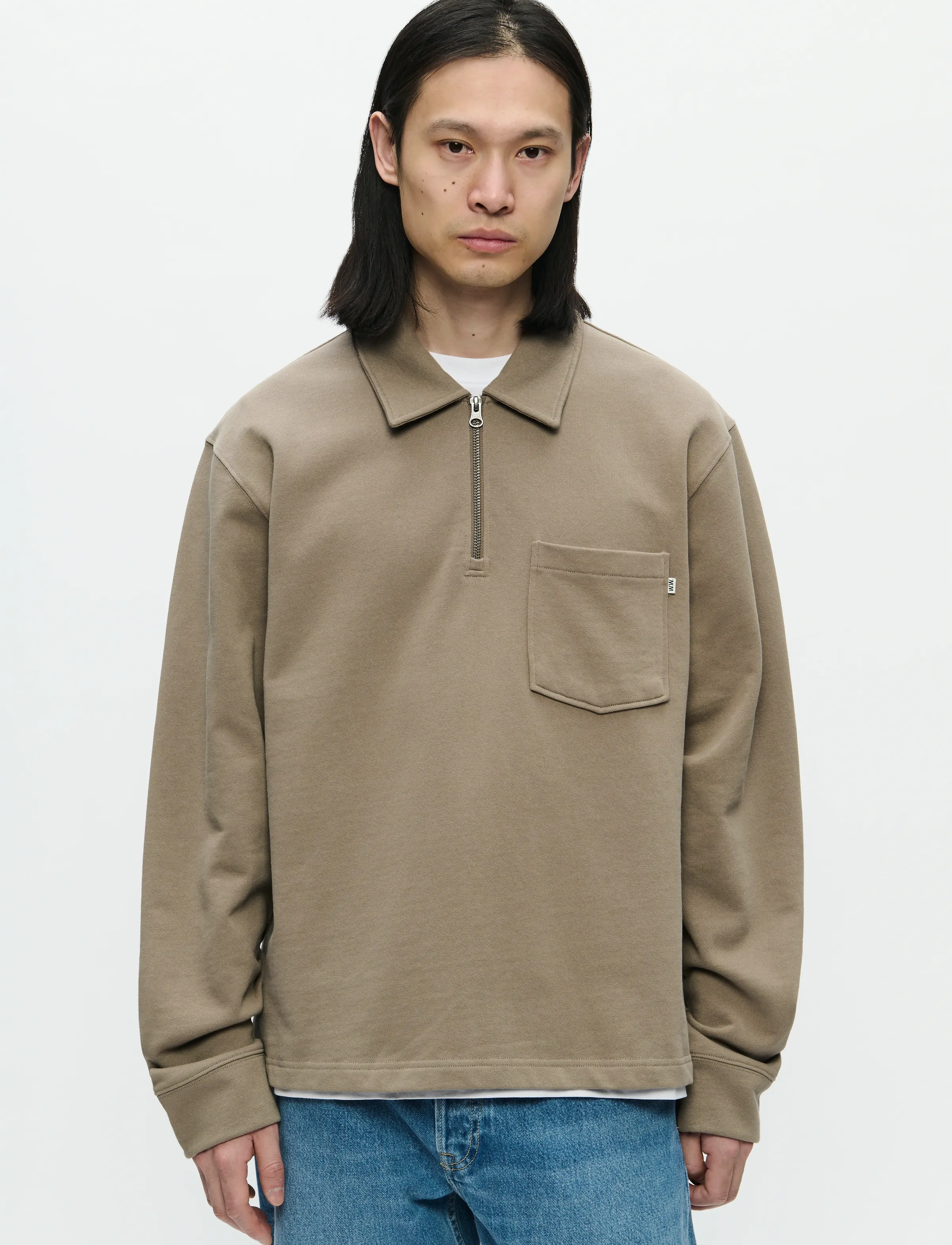 WOOD WOOD Wwandrew Half Zipper 25211, Mænd, Langærmet Half-Zip Polo, Beige, Str: S