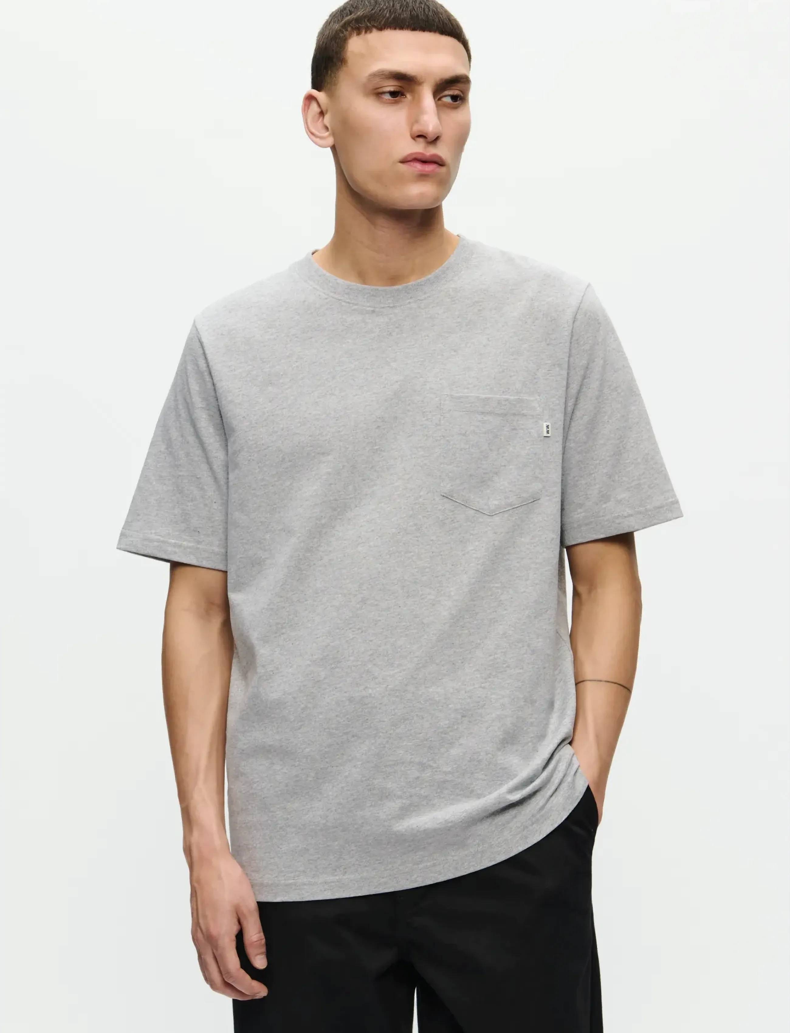 WOOD WOOD WWBobby pocket tee 25220 - T-shirts - LIGHT MELANGE GREY / grey
