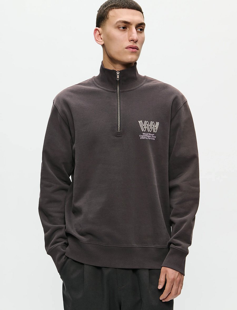 WOOD WOOD - WWJack half zipper corp 25211 - sweatshirts - black sand - 0