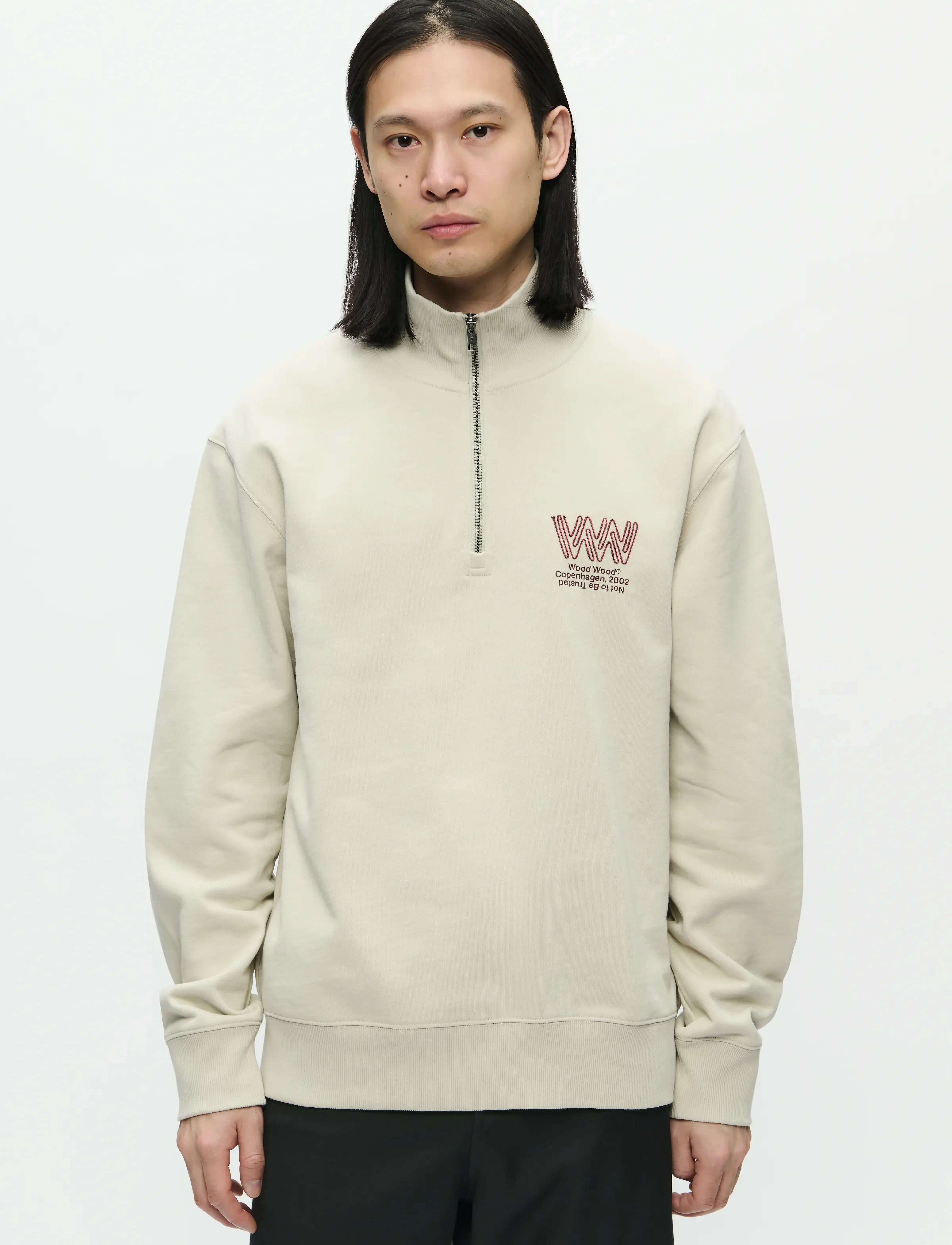 WOOD WOOD Wwjack Half Zipper Corp 25211, Mænd, Half-Zip Sweatshirt, Cream, Str: L