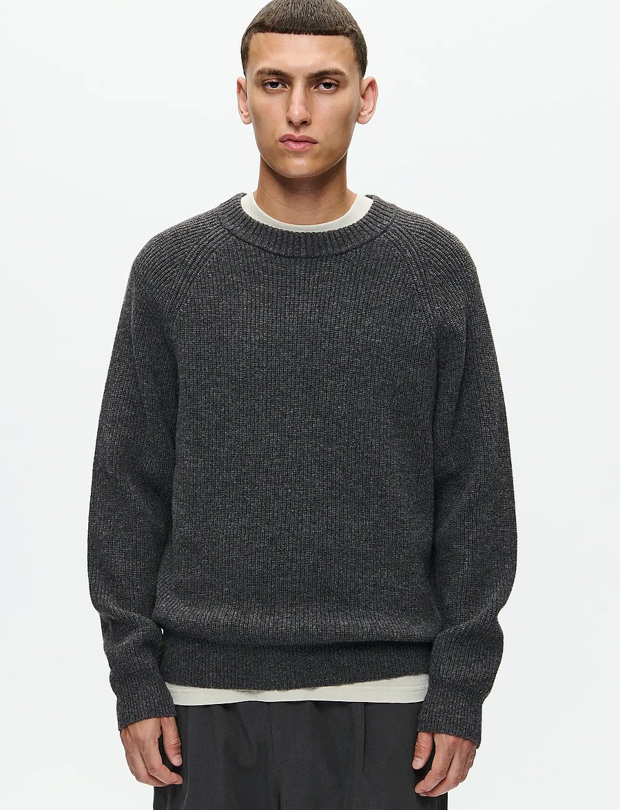 WOOD WOOD - WWKevin crew neck 25298 - okrągły dekolt - gray pinstripe melange - 0