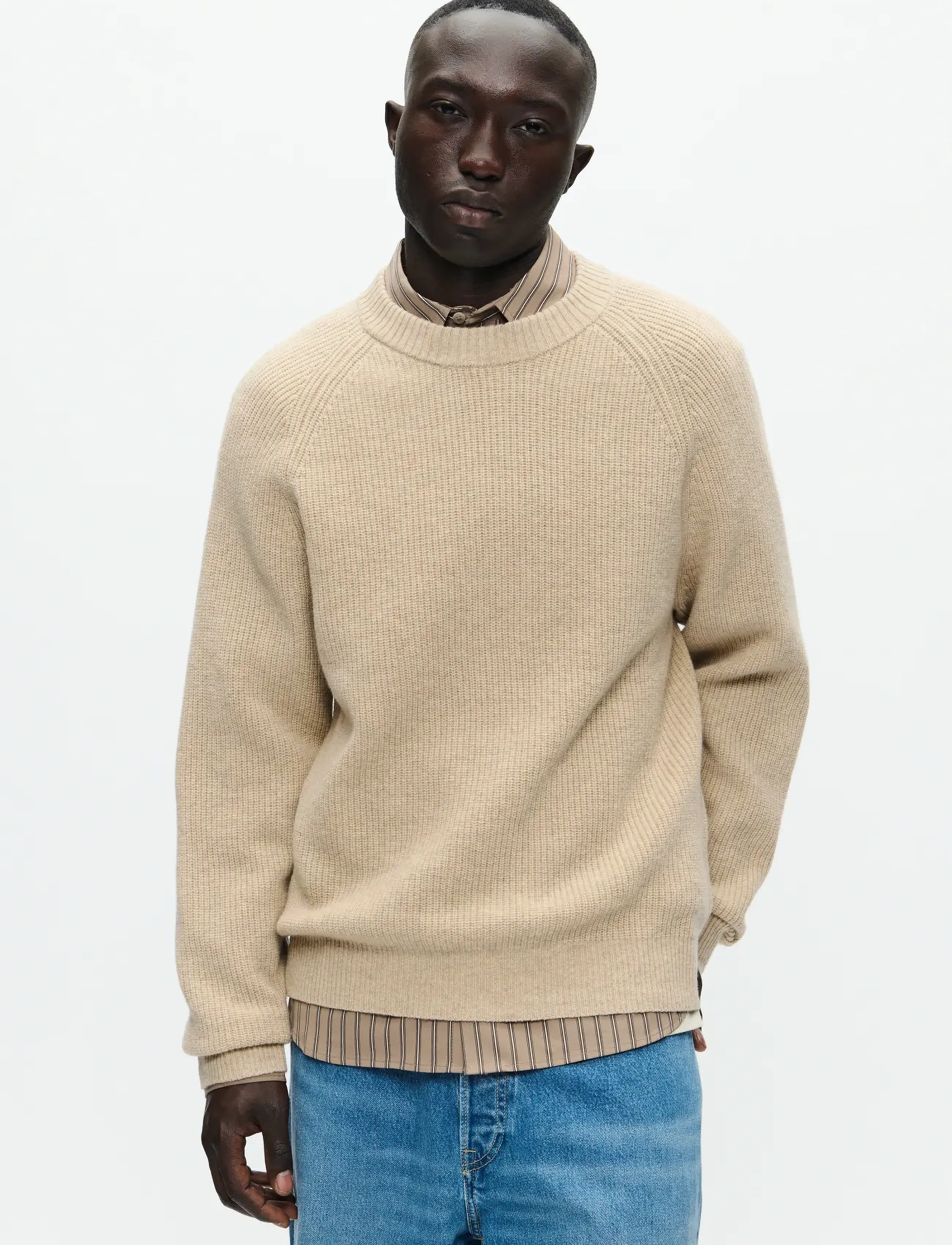 WOOD Wwkevin Crew Neck 25298, M, Knitwear, Beige - Round Necks, Männerswear
