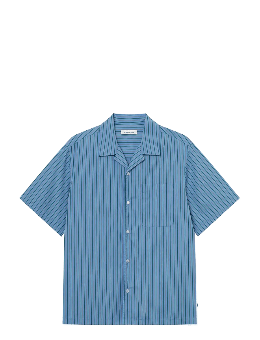 WOOD WOOD - WWNico SS shirt 25115 - randiga skjortor - azurine stripe - 1