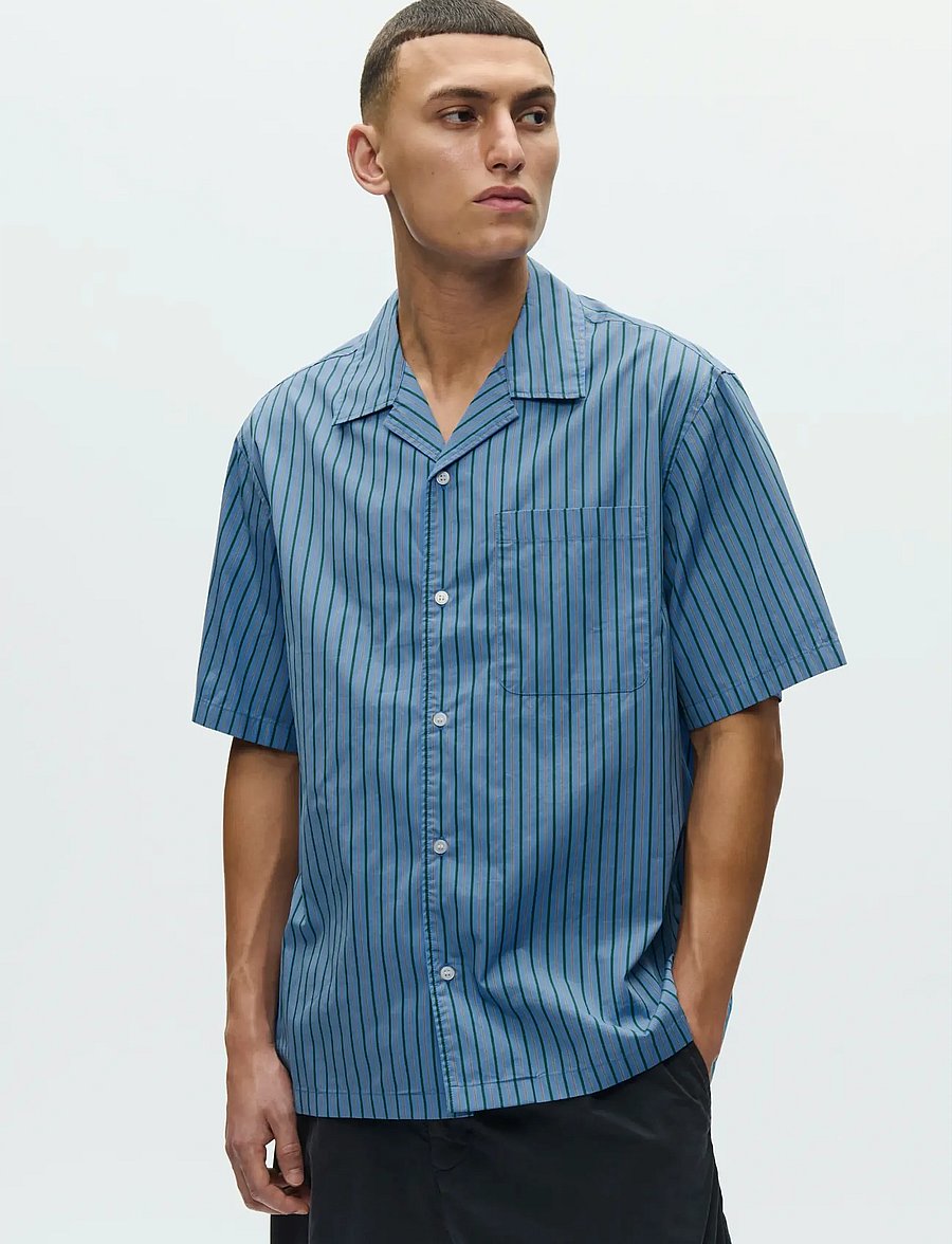WOOD WOOD - WWNico SS shirt 25115 - randiga skjortor - azurine stripe - 0