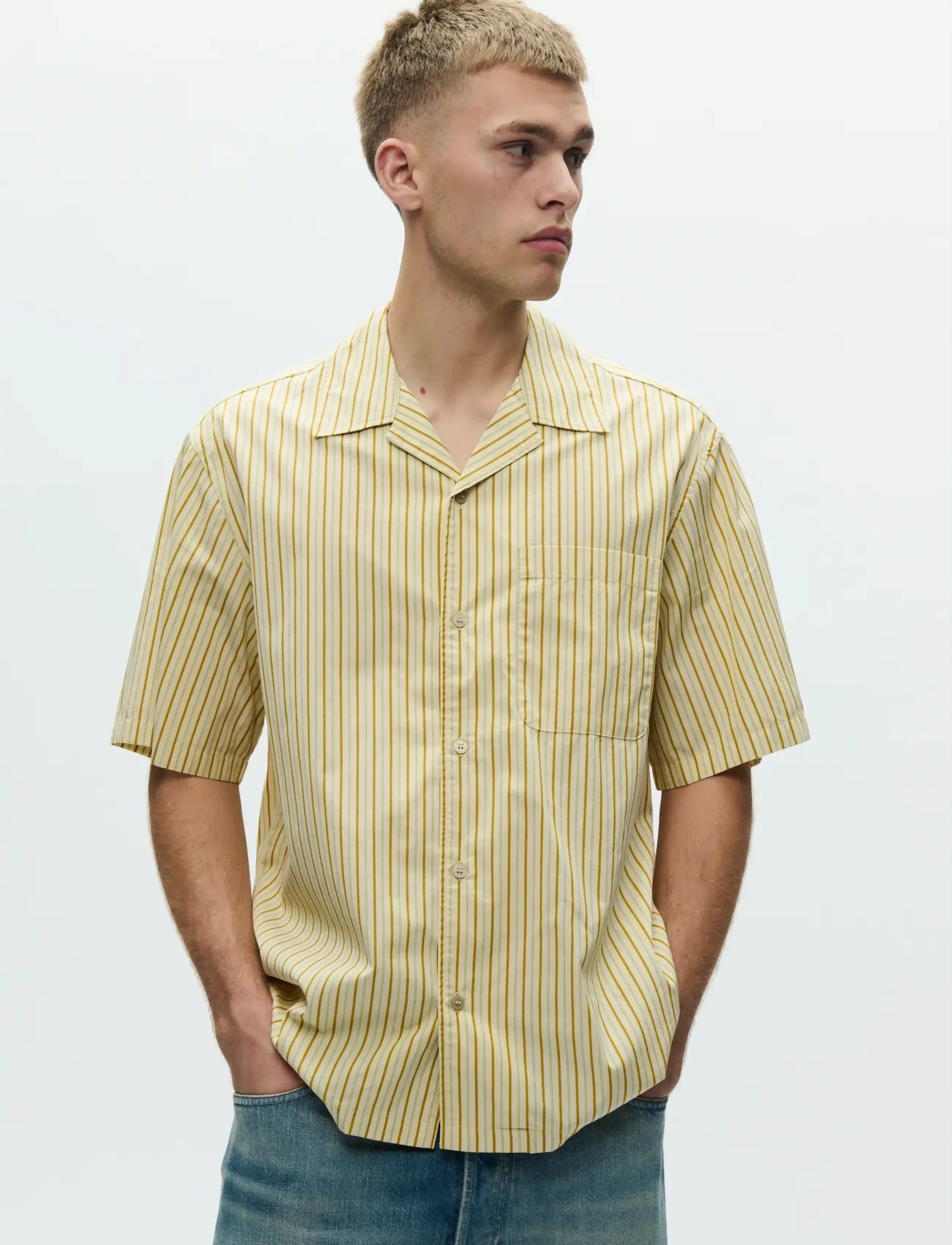 WOOD WOOD WWNico SS shirt 25115 - Streetwear - GOLDEN PALM STRIPE / yellow