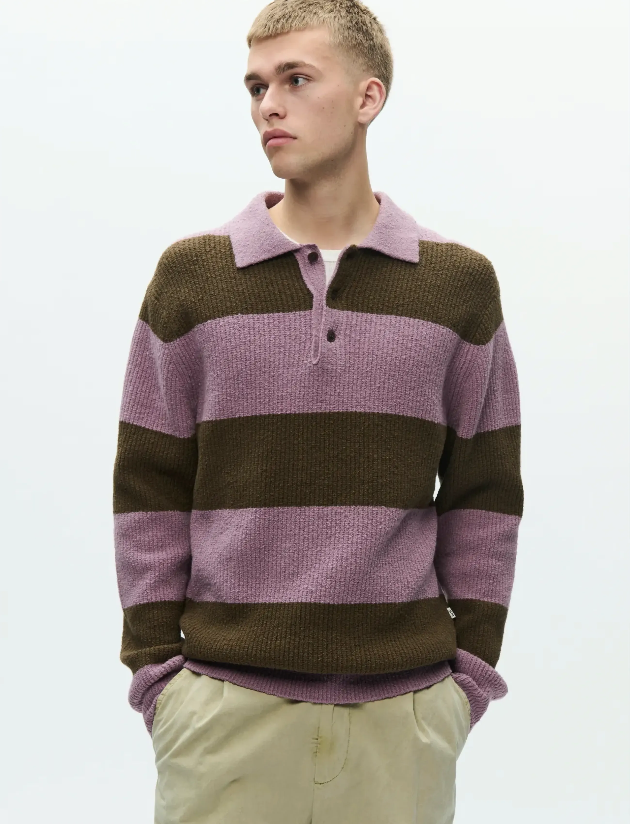 WOOD WOOD WWKimse polo 25363 - Langermede, strikkede pologensere - ELDERBERRY STRIPE / pink/rose