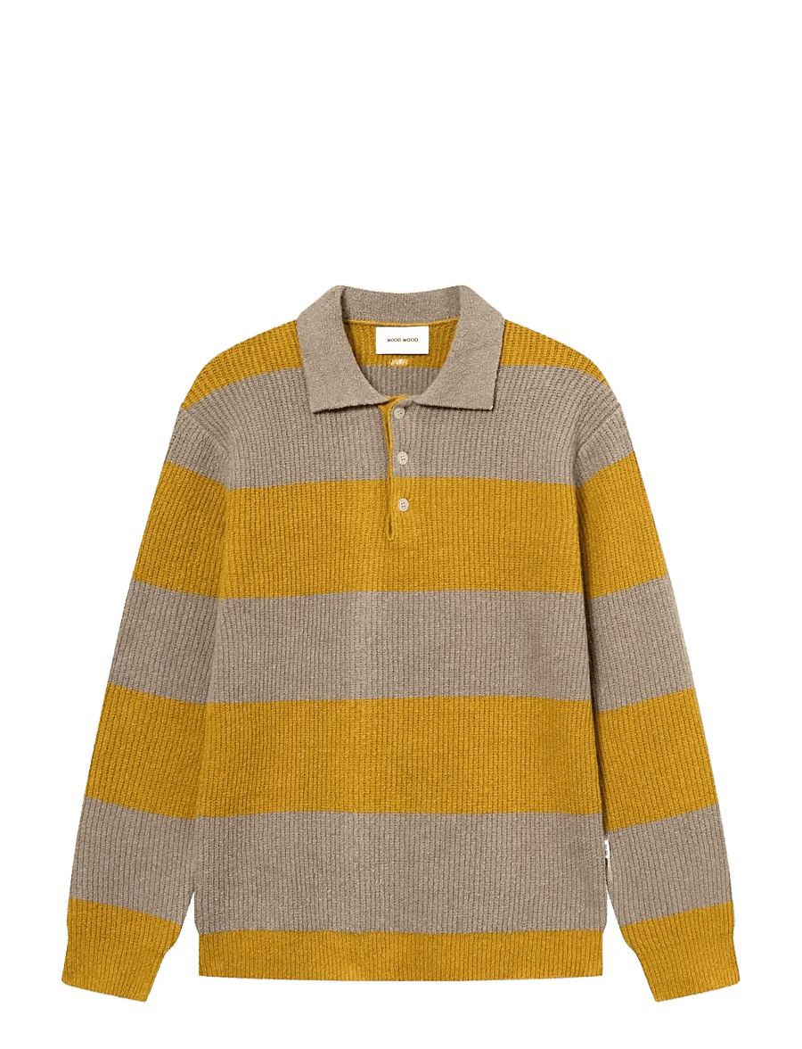 WOOD WOOD - WWKimse polo 25363 - long-sleeved knitted polos - golden palm stripe - 1