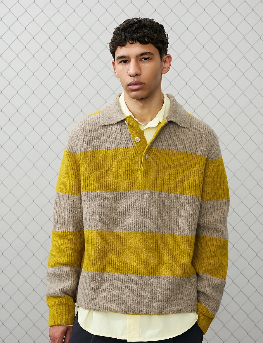 WOOD WOOD - WWKimse polo 25363 - long-sleeved knitted polos - golden palm stripe - 0