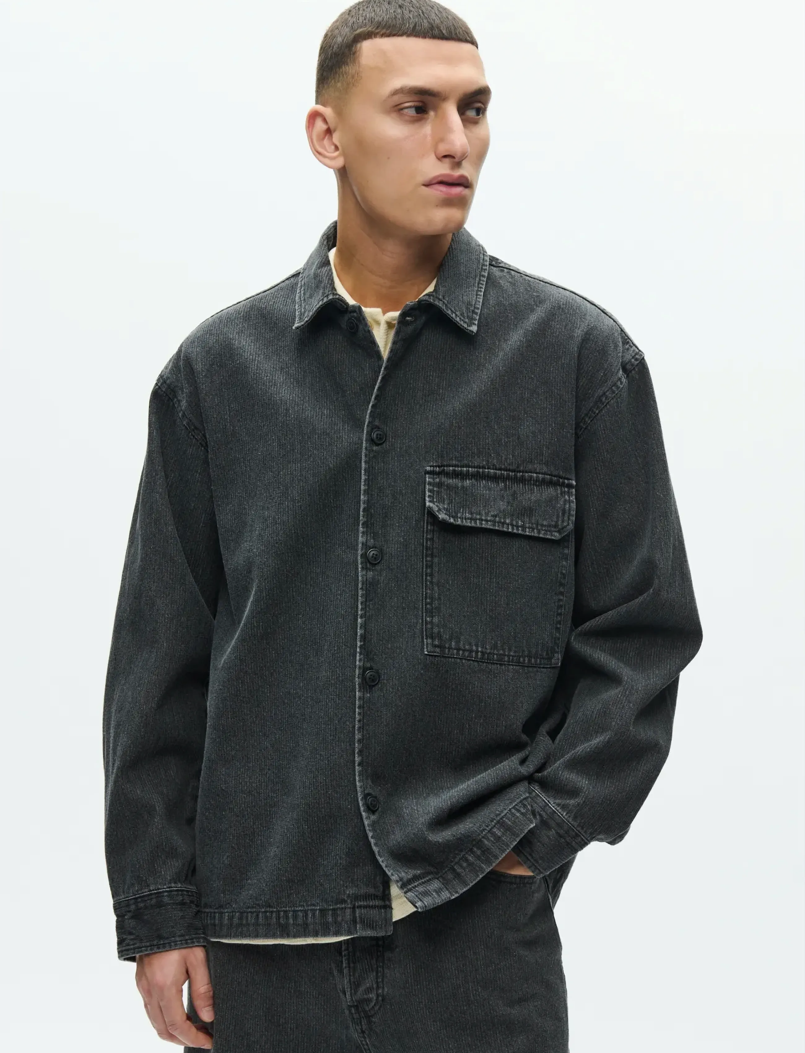 WOOD WOOD WWDavid overshirt 25354 - Streetwear - WASHED BLACK / grey