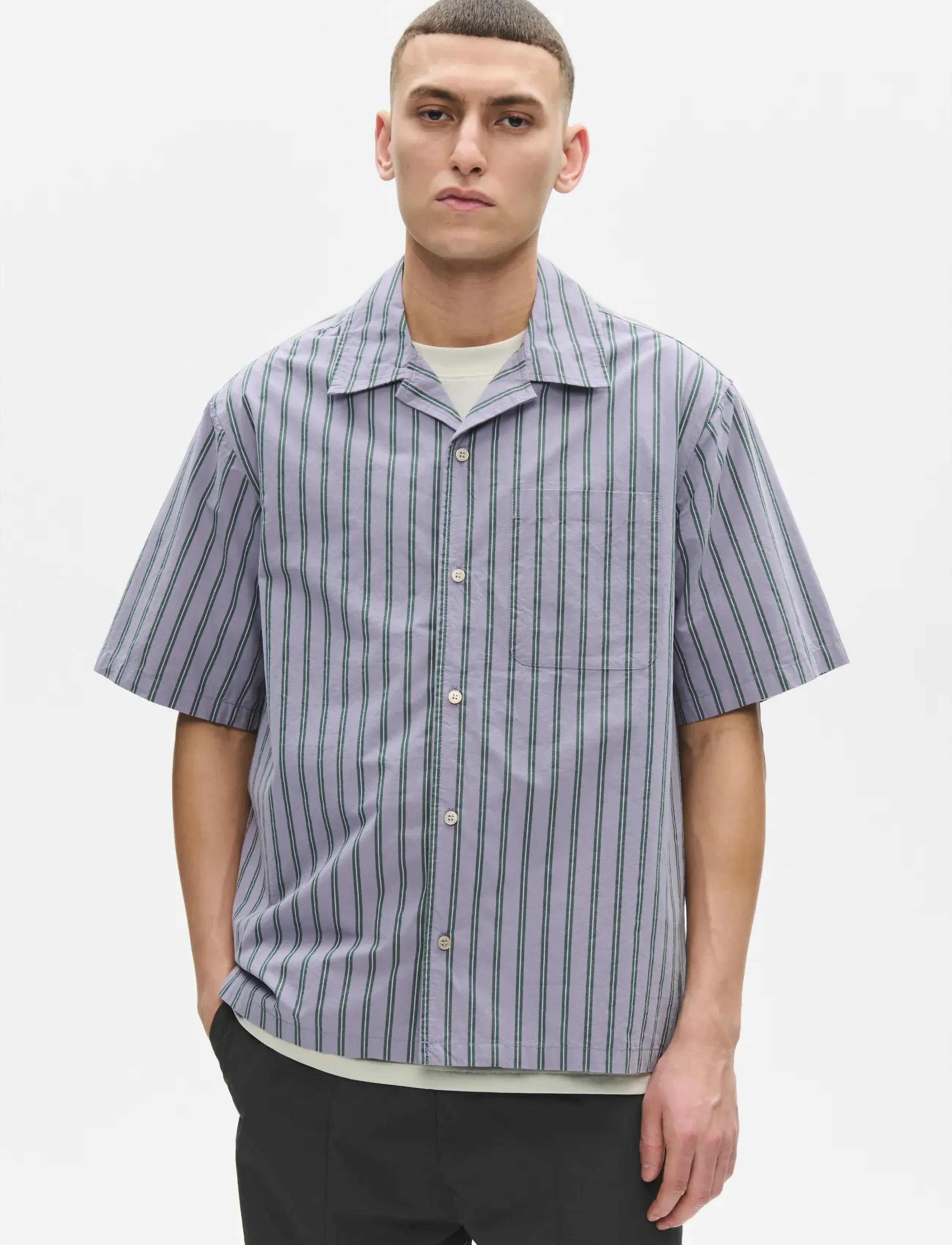 WOOD WOOD WWNico SS shirt 25391 - E-smaspäev - MINIMAL GRAY STRIPE / grey