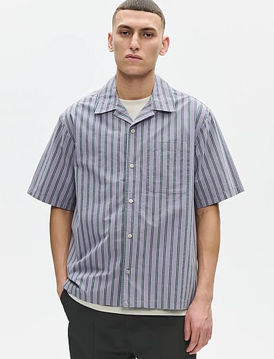 WOOD WOOD WWNico SS shirt 25391 - Shirts - MINIMAL GRAY STRIPE / grey