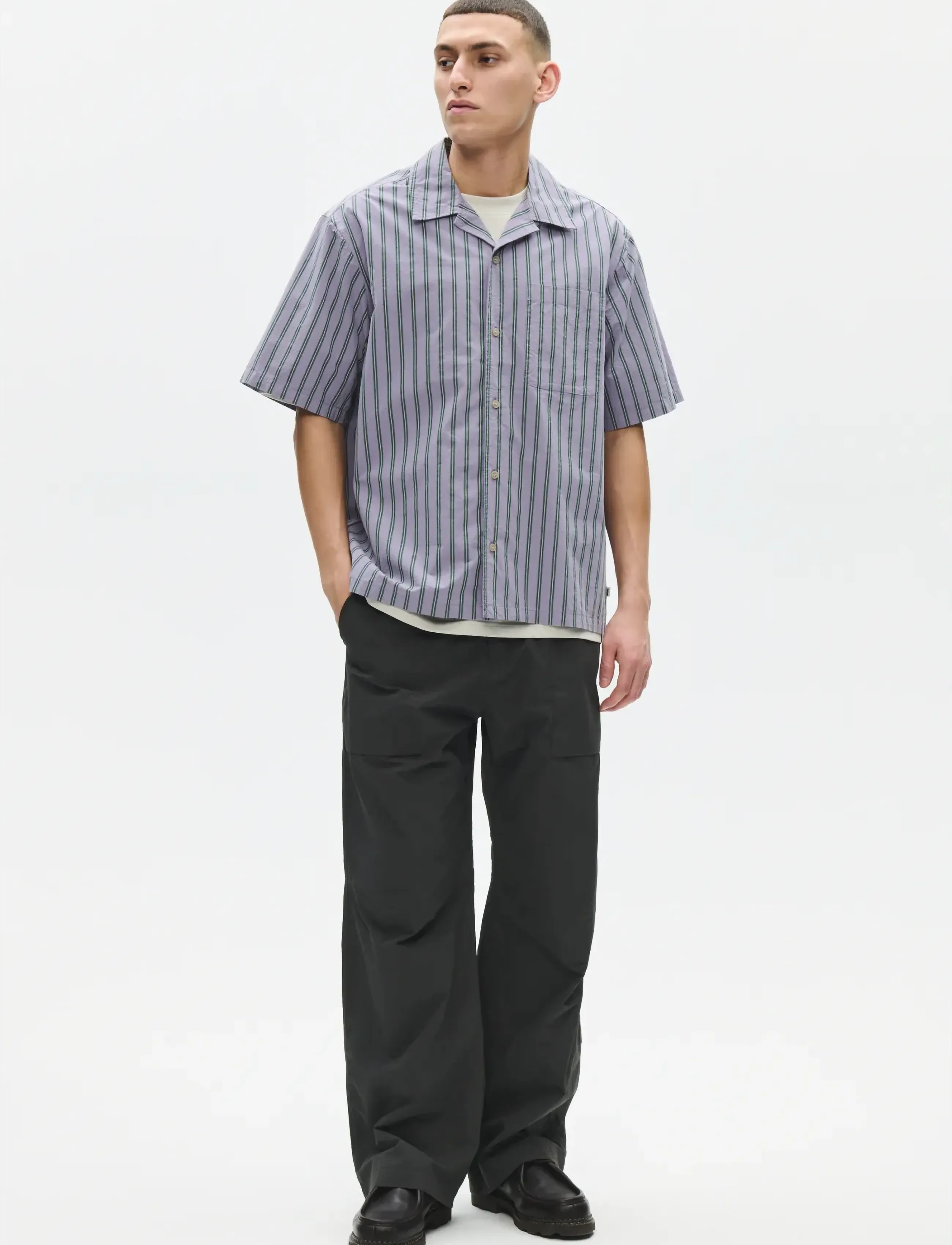 WOOD WOOD - WWNico SS shirt 25391 - basic skjorter - minimal gray stripe - 2