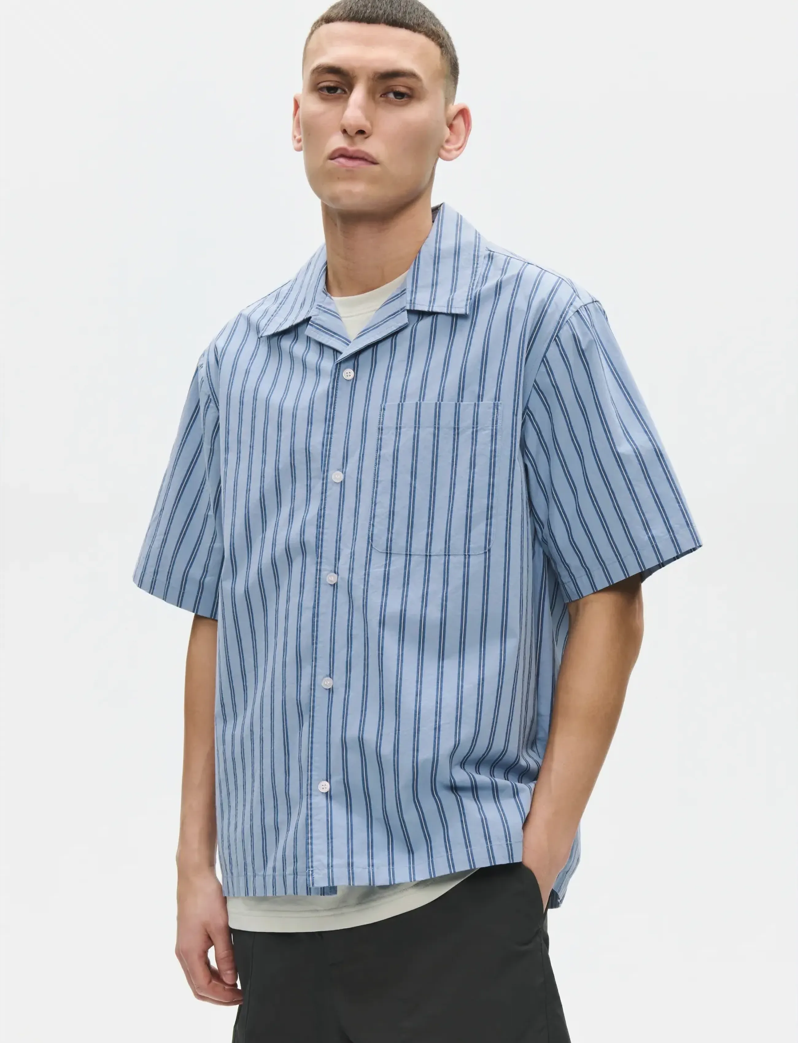 WOOD Wwnico Ss Shirt 25391, XL, Shirts, Blau - Casual Männerswear