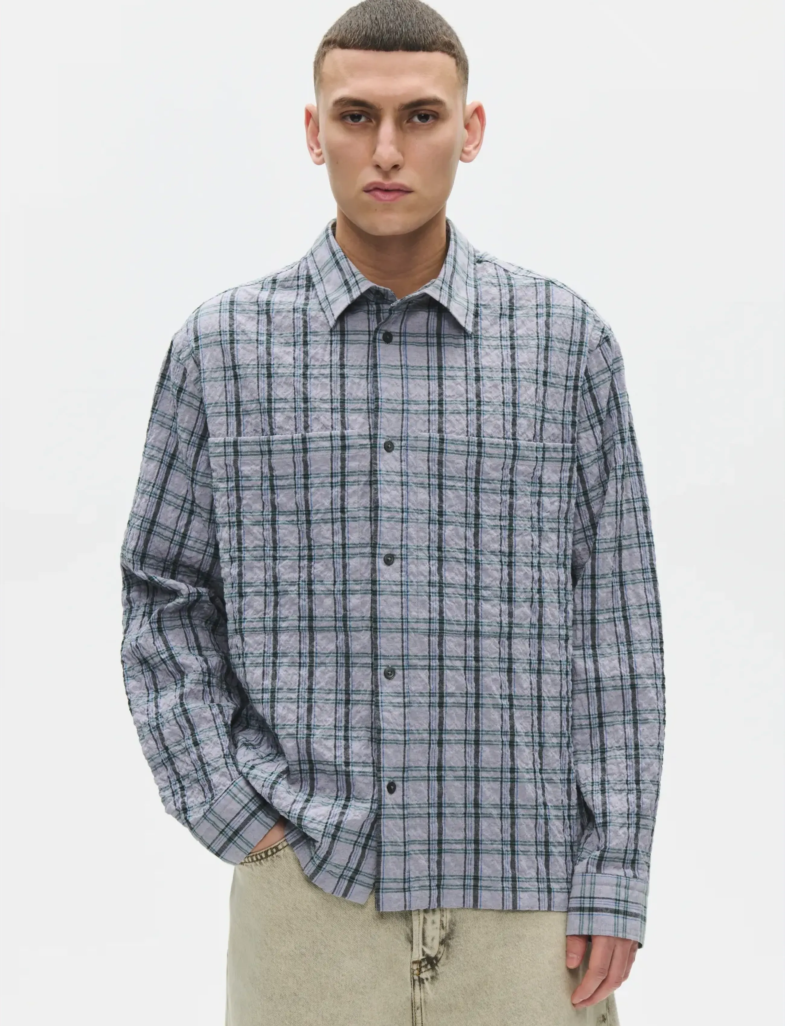 WOOD WOOD WWNico X shirt 25348 - Nouveautés - MINIMAL GRAY CHECK / grey