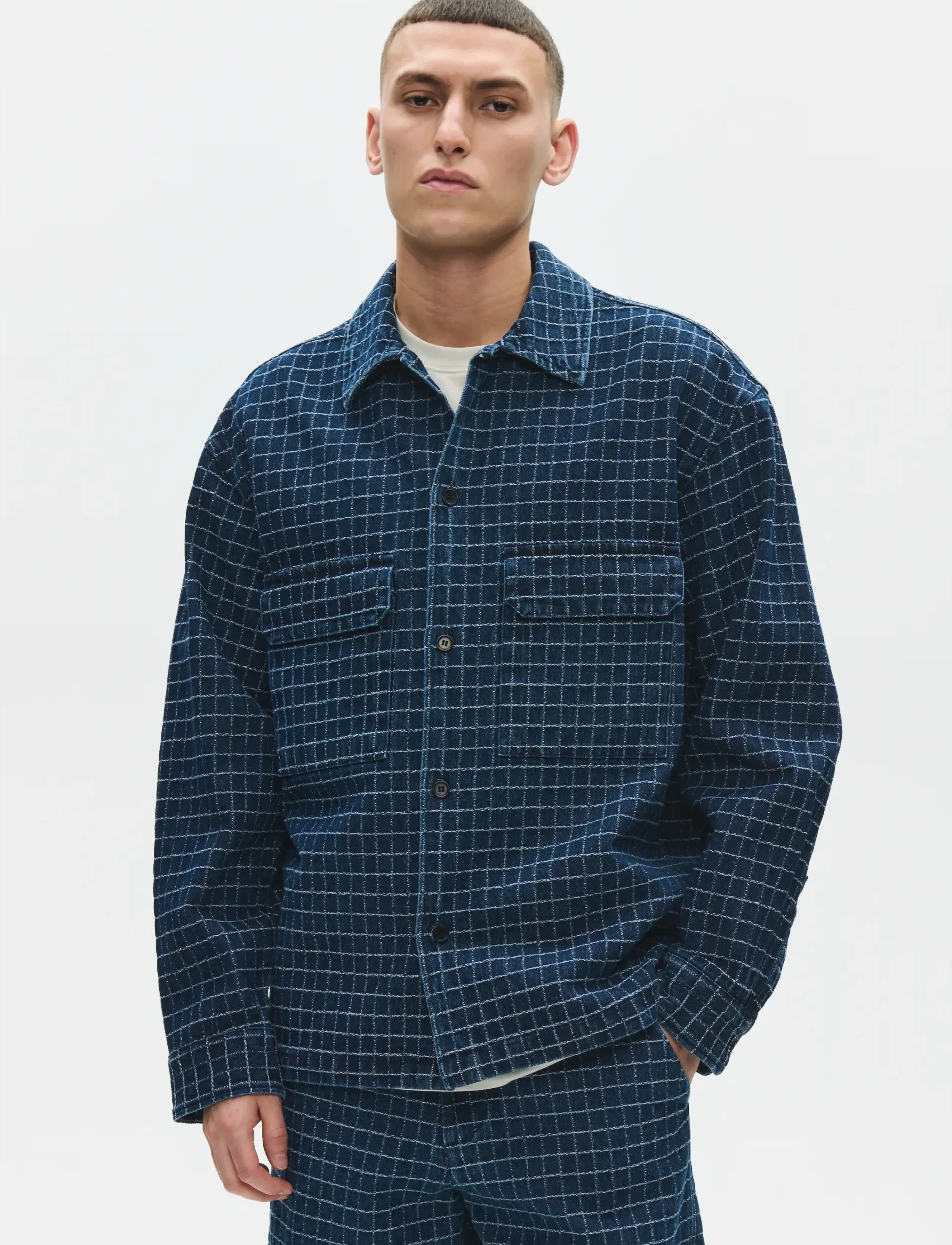 WOOD WOOD WWDavid overshirt 25421 - Vacation essentials - DENIM CHECK / navy