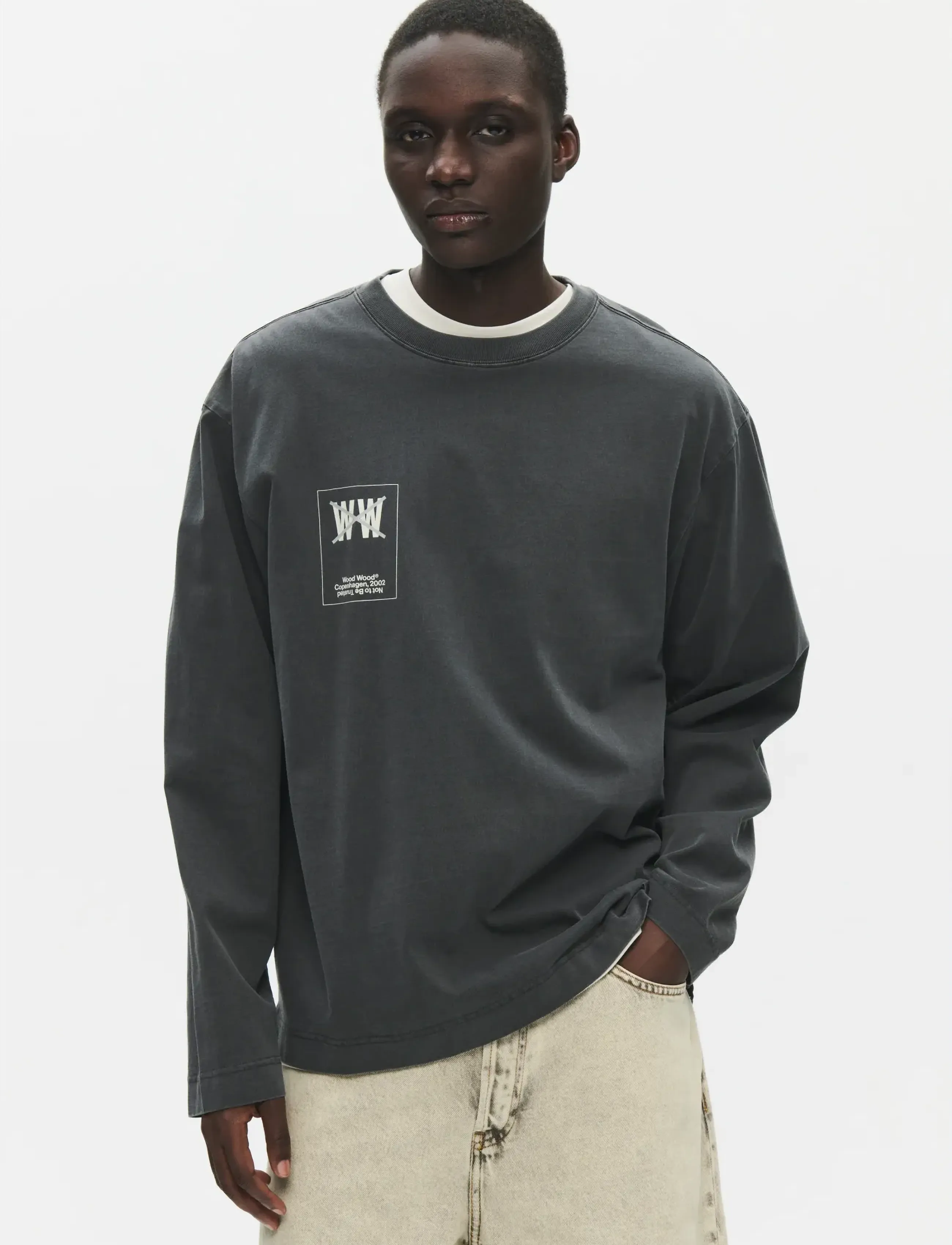 WOOD WOOD Wwryan Taxi Ls Tee 25207, S, Black, T-Shirts > Langærmede, Herre