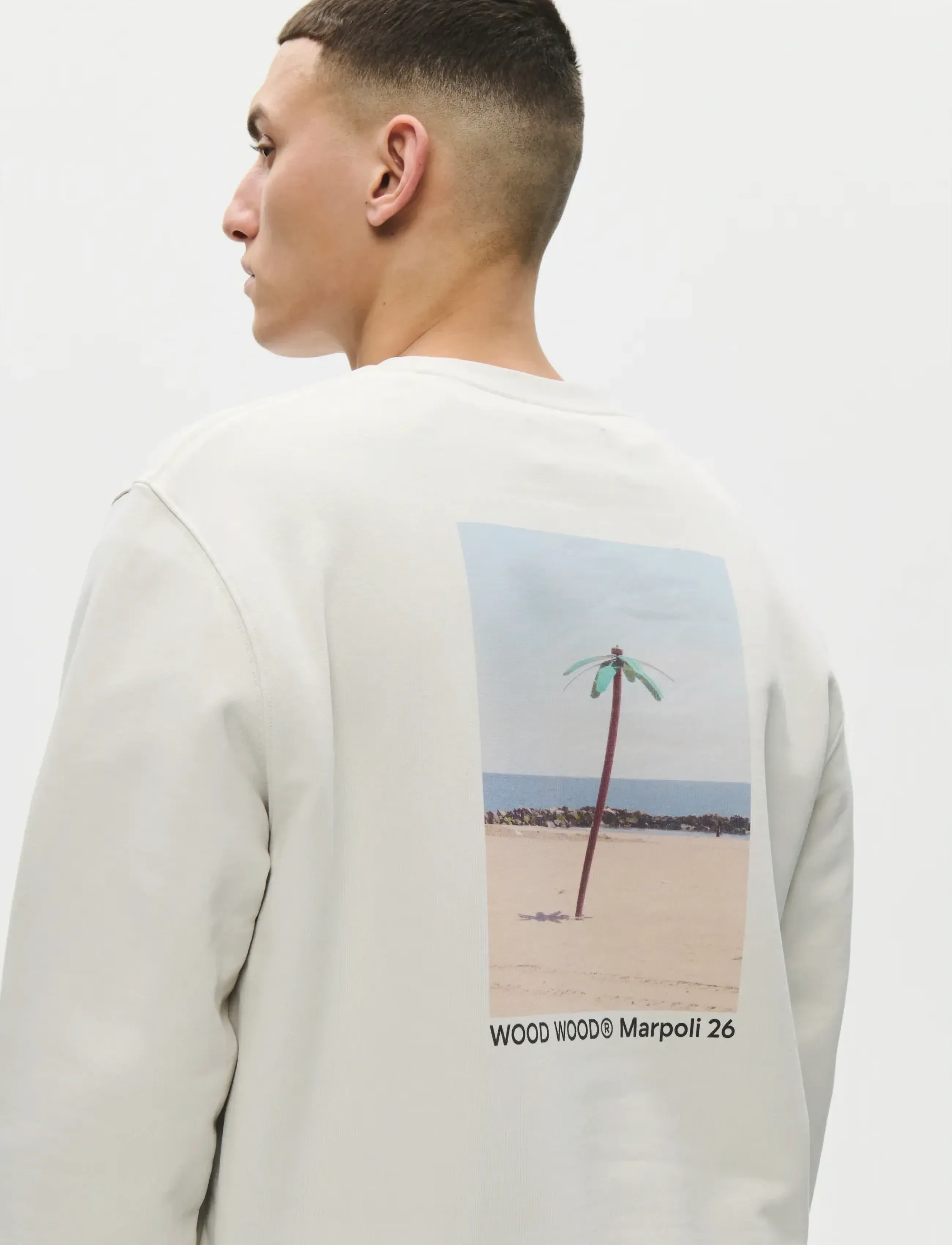WOOD WOOD Wwcolter Palm Crew 25429, L, Cream, Sweatshirts & Hættetrøjer > Sweatshirts, Herre