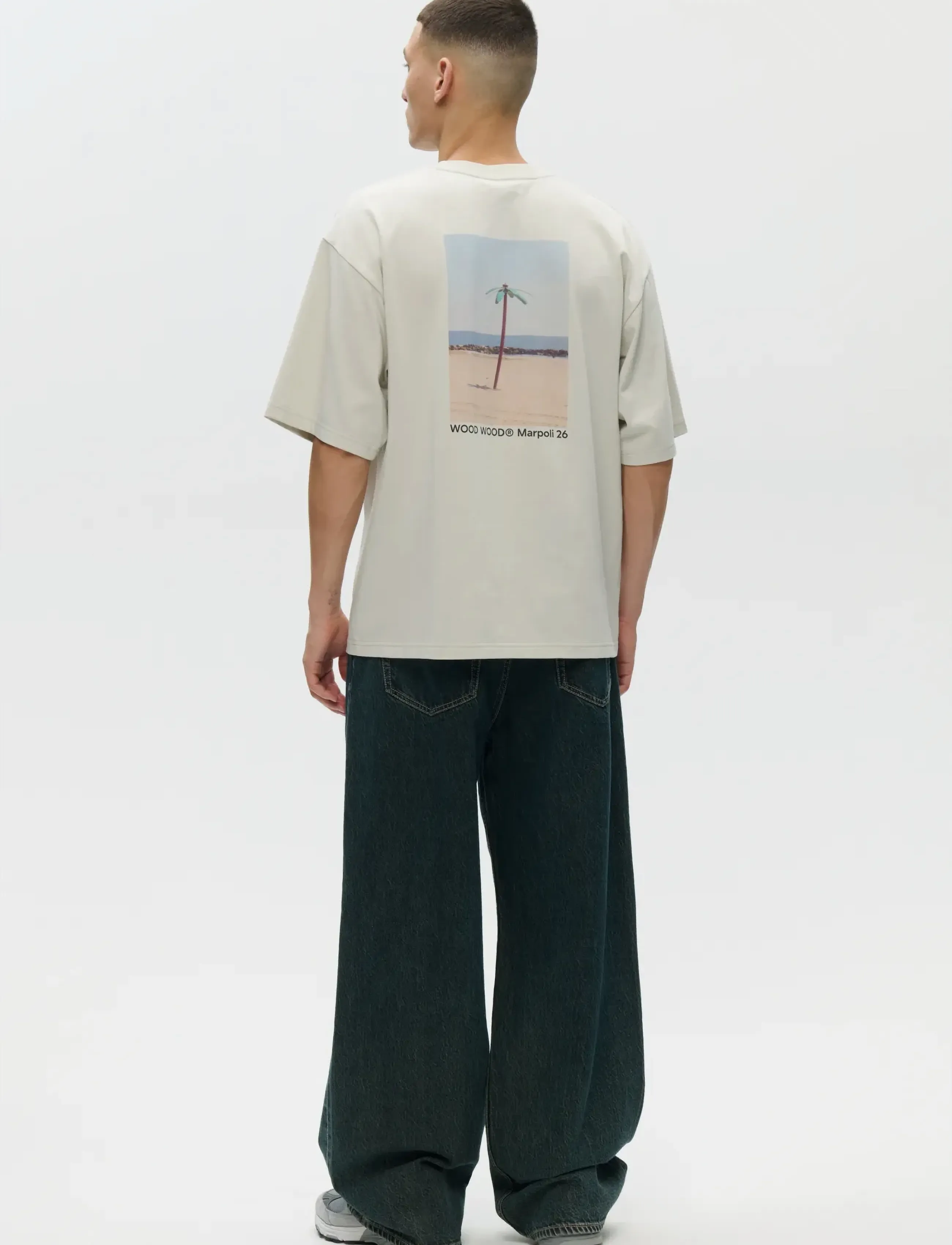 WOOD WOOD WWGary palm tee 25431 - E-smaspäev - SILVER BIRCH / cream