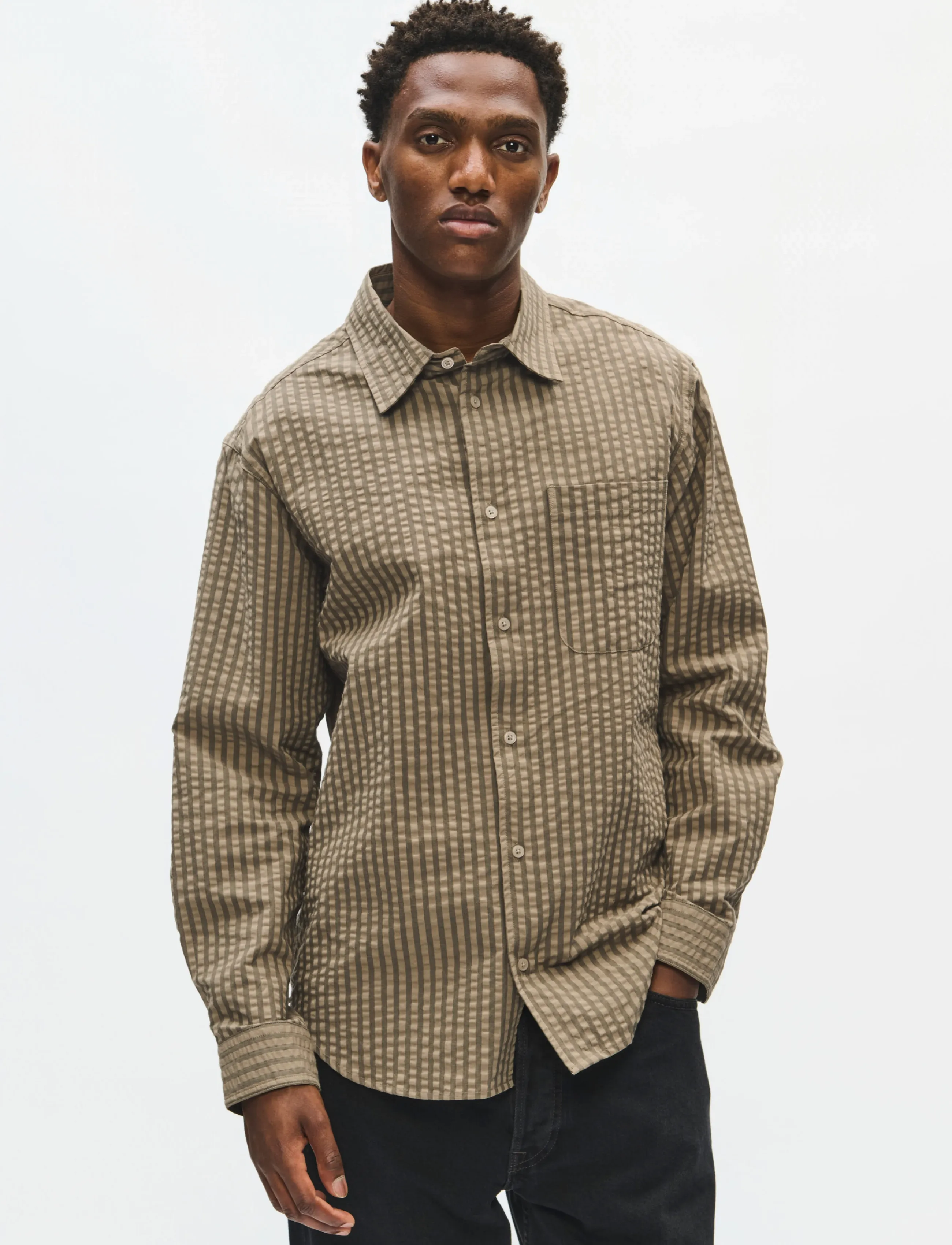 WOOD WOOD WWNico shirt 25441 - Triibulised särgid - DEEP DEPTHS STRIPE / khaki/green