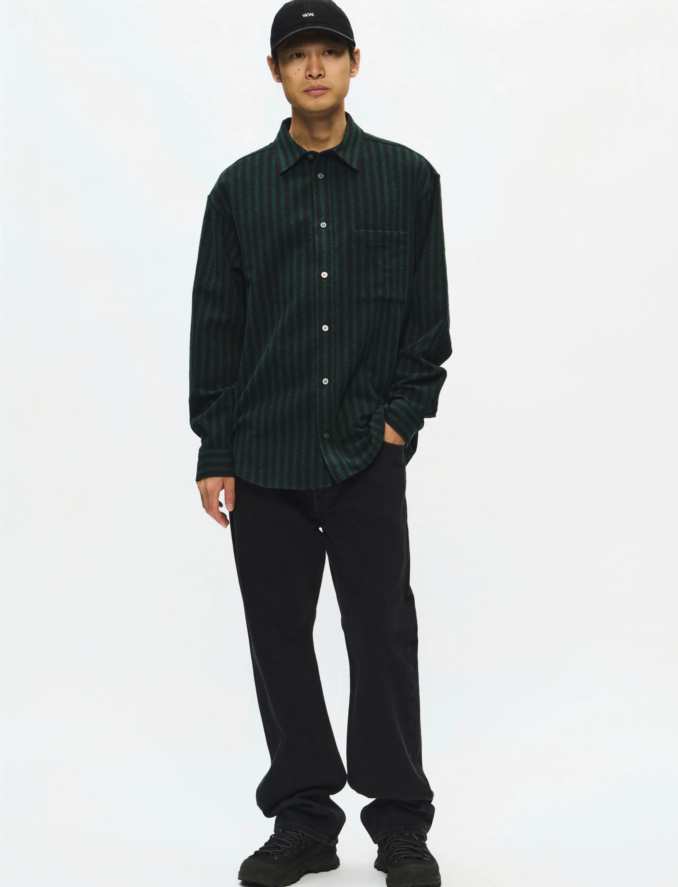 WOOD WOOD WWCarter shirt 25454 - Uus - ULTRA GREEN STRIPE / green