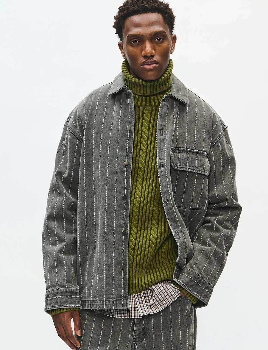 WOOD WOOD - WWDavid overshirt 25456 - stribede skjorter - grey denim - 2