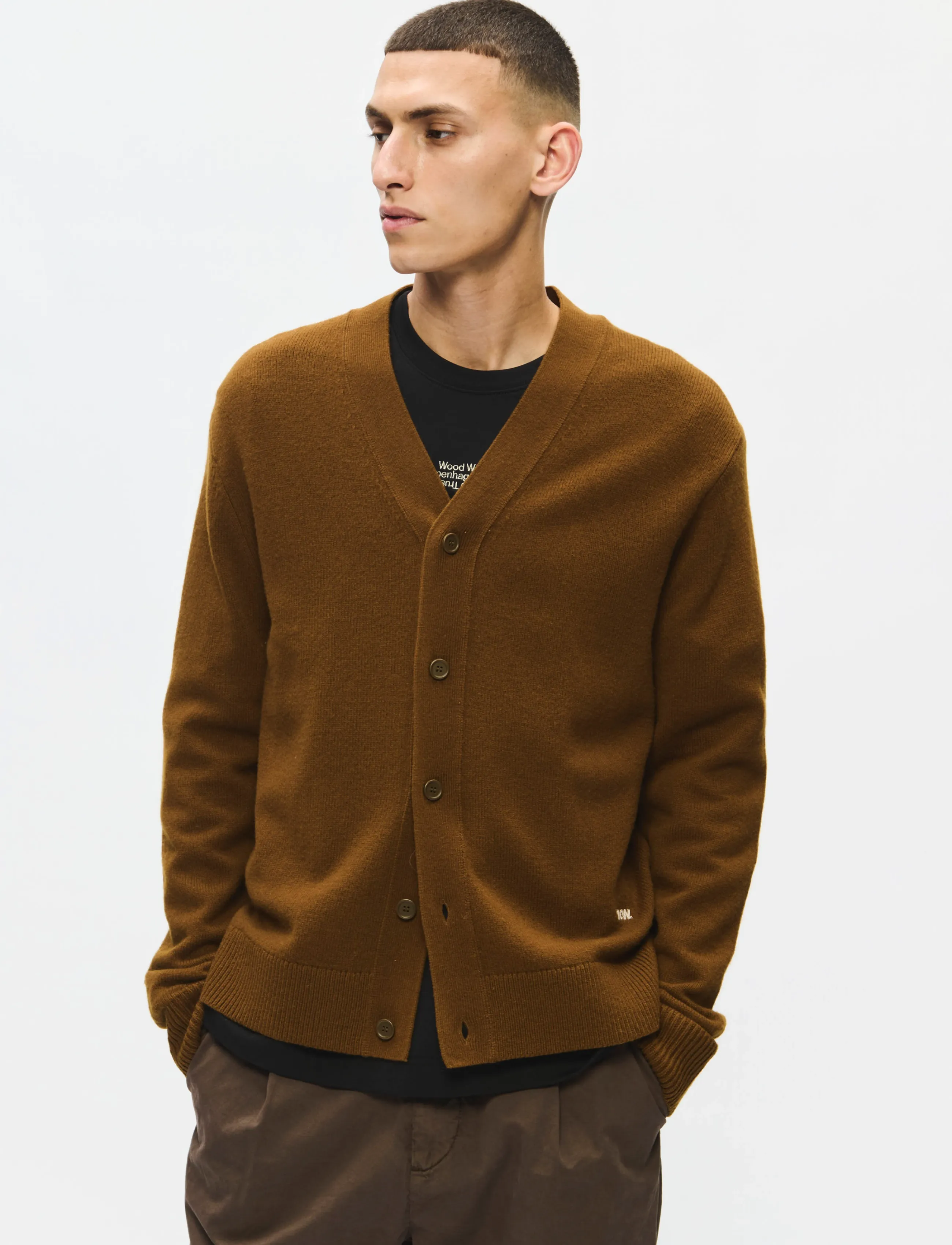 WOOD WOOD Wwlogo Cardigan 25298, XXL, Brown, Strik > Cardigans, Herre