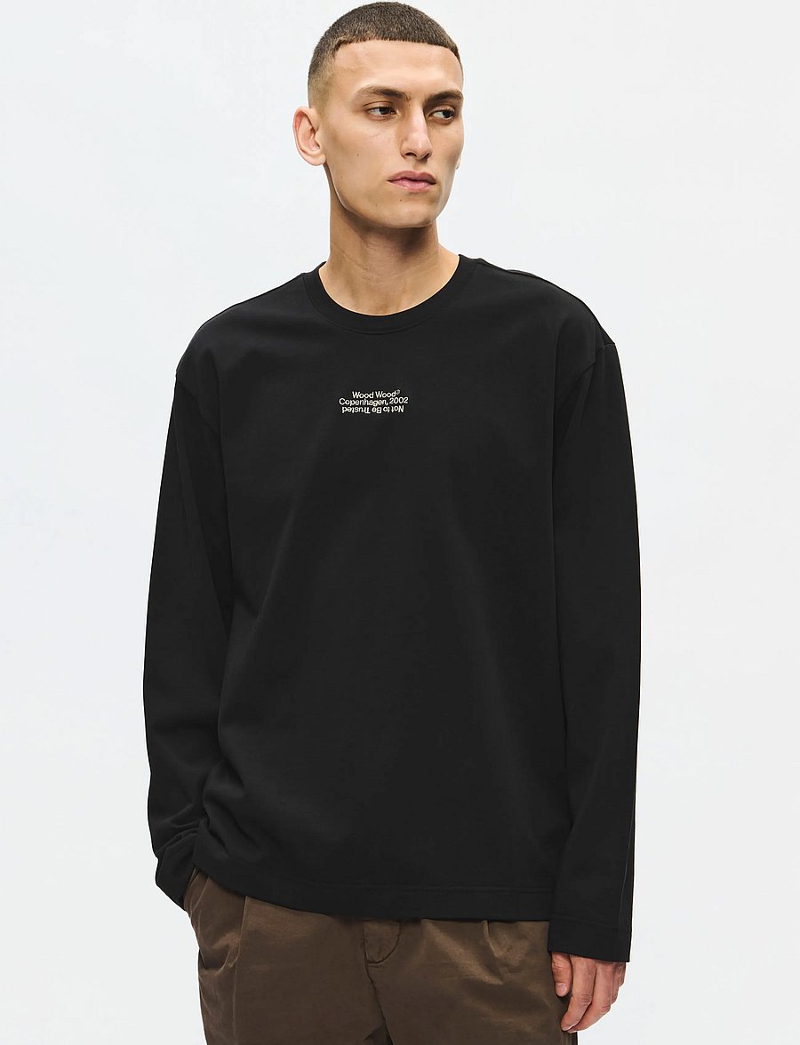 WOOD WOOD - WWRyan LS tee 25490 - långärmade t-shirts - black - 2