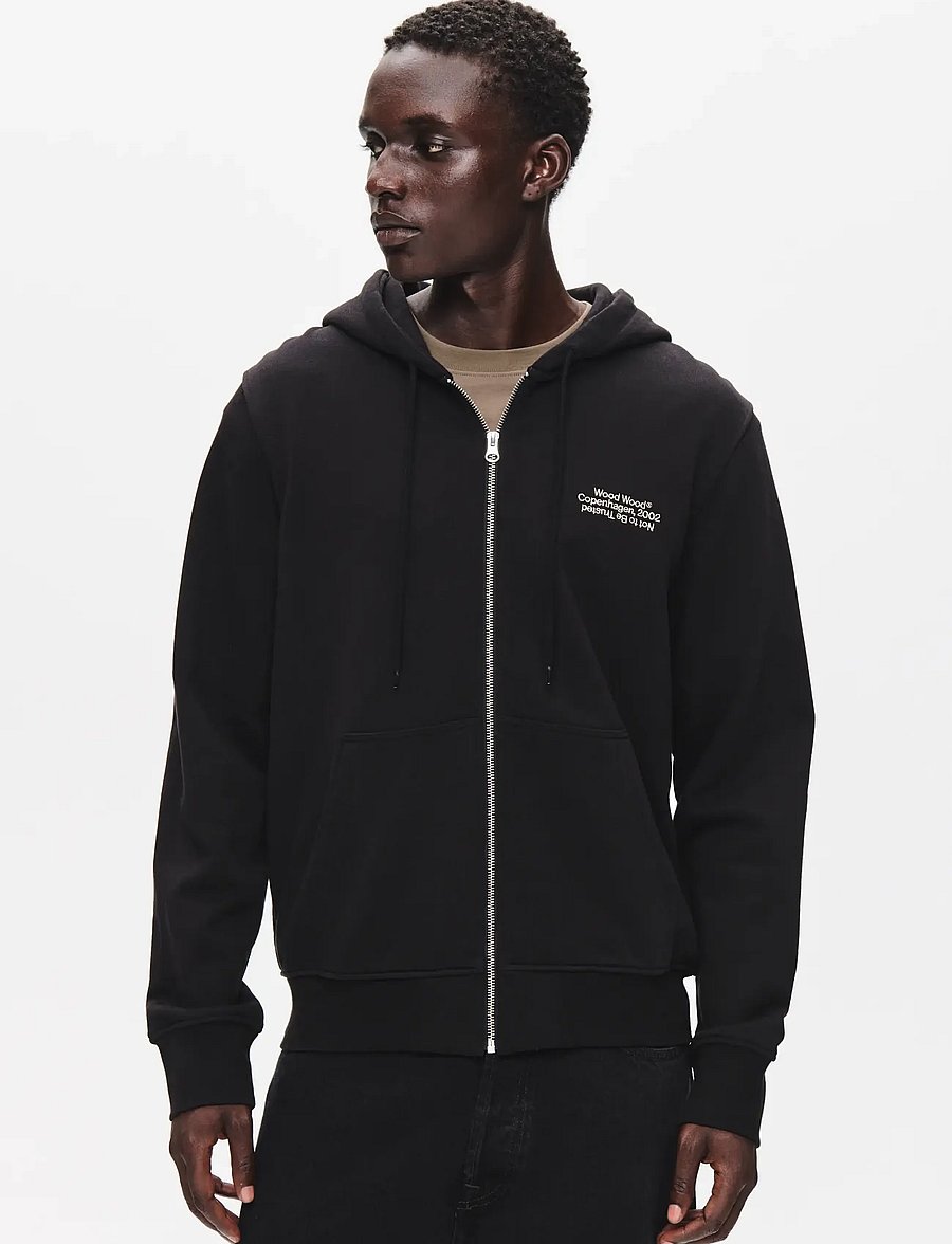 WOOD WOOD - WWIan zipper Hoodie 25429 - hoodies - black - 0