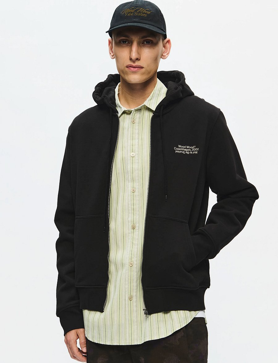 WOOD WOOD - WWIan zipper Hoodie 25429 - hoodies - black - 0