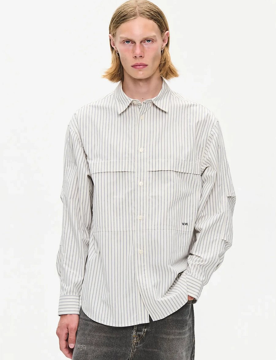 WOOD WOOD - WWCarter shirt 25391 - gestreifte hemden - silver birch stripe - 0