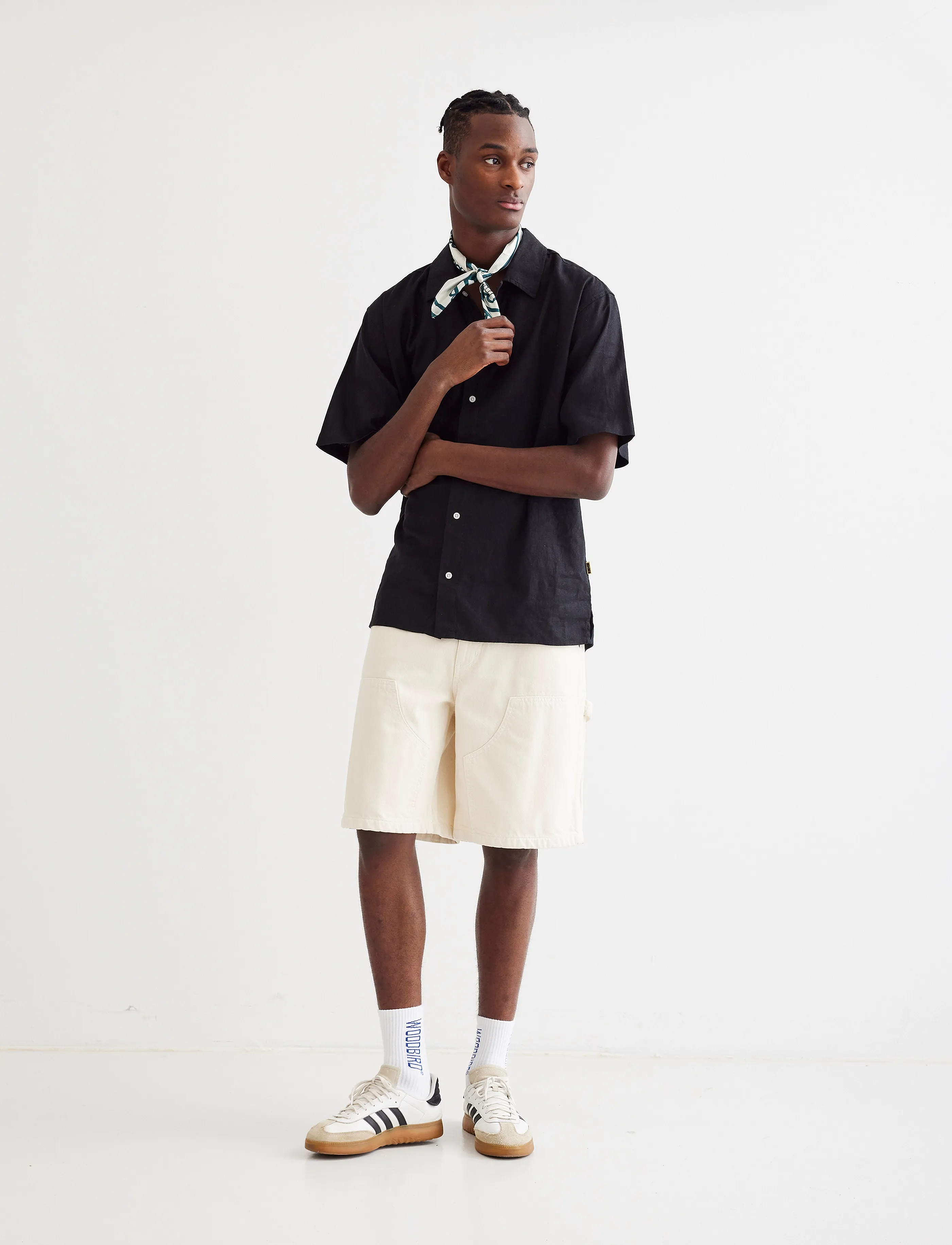 Woodbird WBBanks Linen Shirt - Kurzarmhemden - BLACK / black