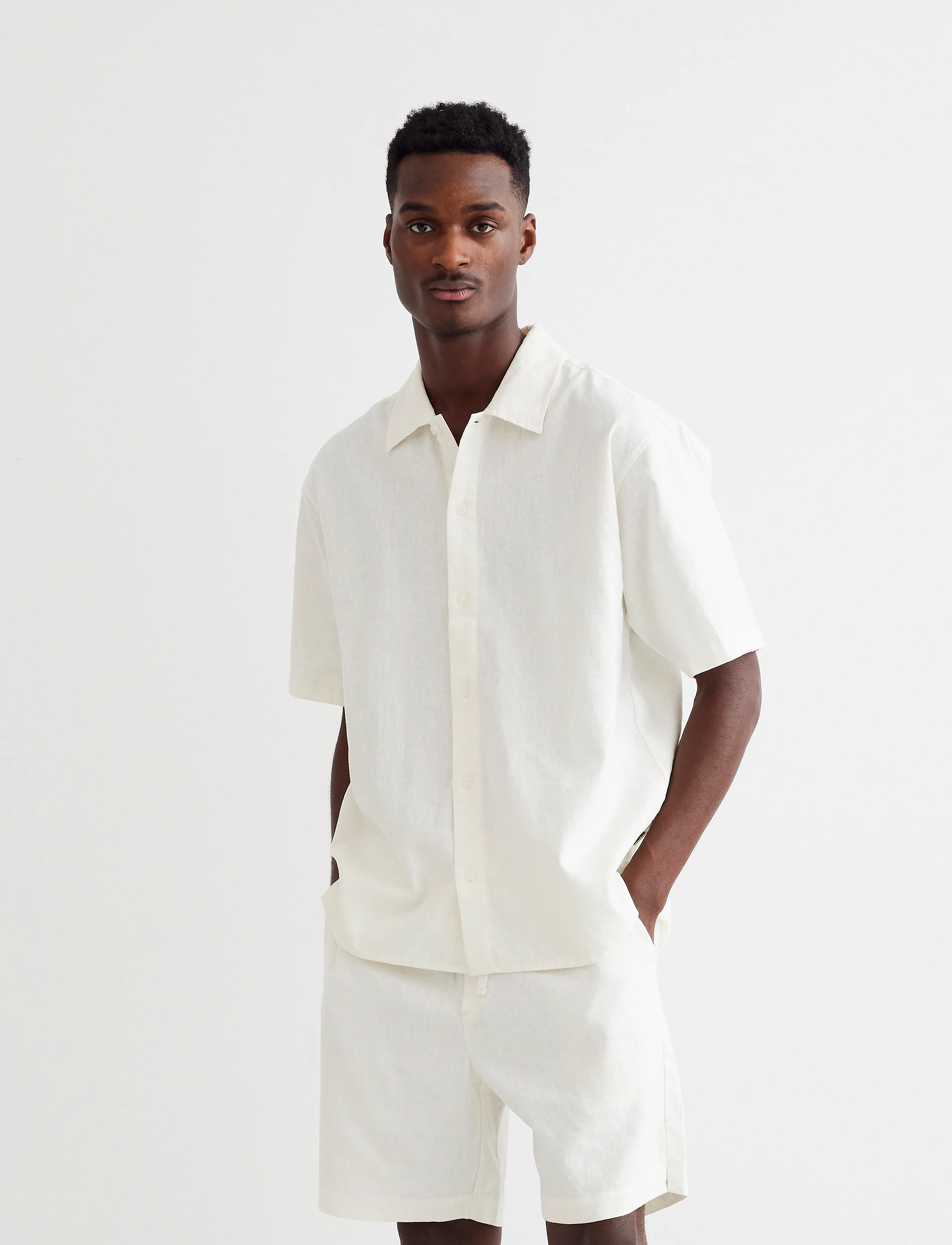 Woodbird Wbbanks Linen Shirt, S, Shirts, Creme - Short-sleeved, Männerswear
